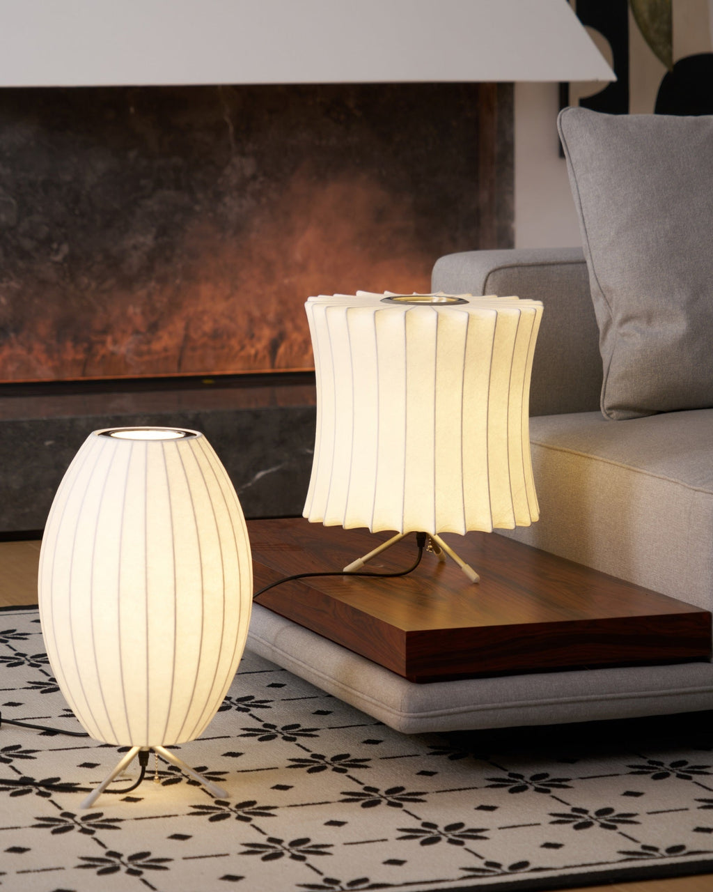 Sphere Form Table Lamp — Triangular Base, Warm Glow