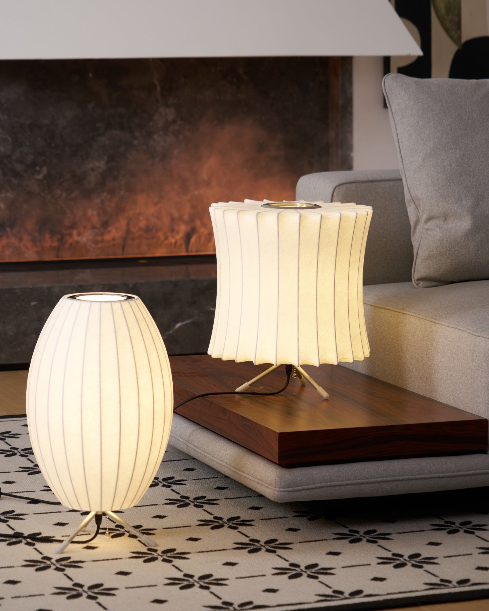 Sphere Form Table Lamp — Triangular Base, Warm Glow