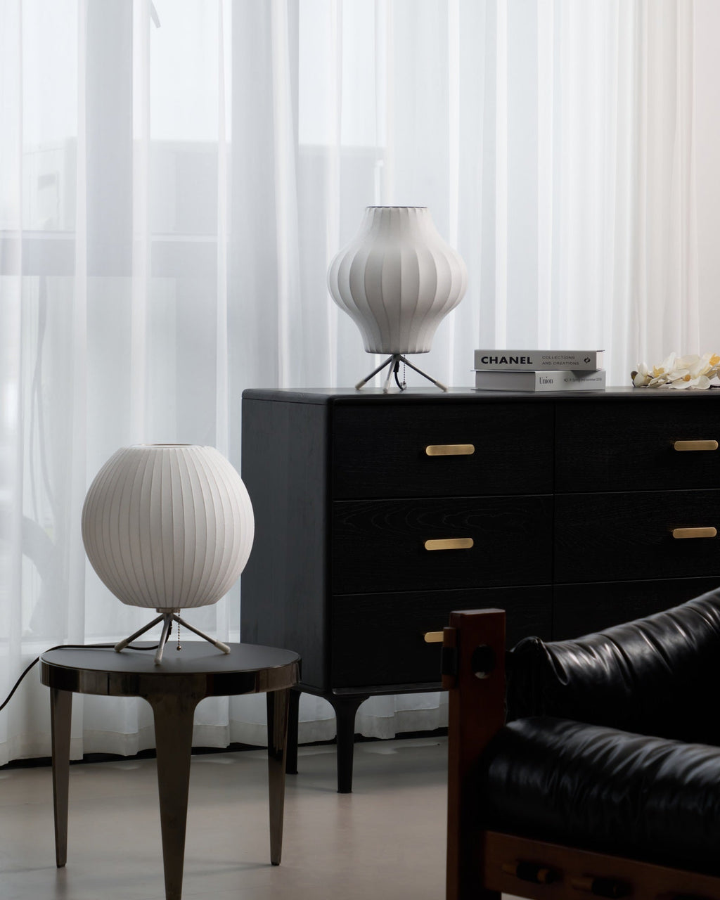 Sphere Form Table Lamp — Triangular Base, Warm Glow