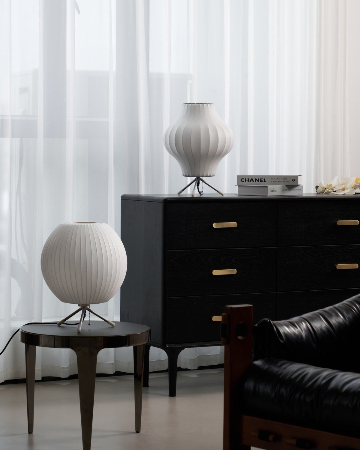 Sphere Form Table Lamp — Triangular Base, Warm Glow