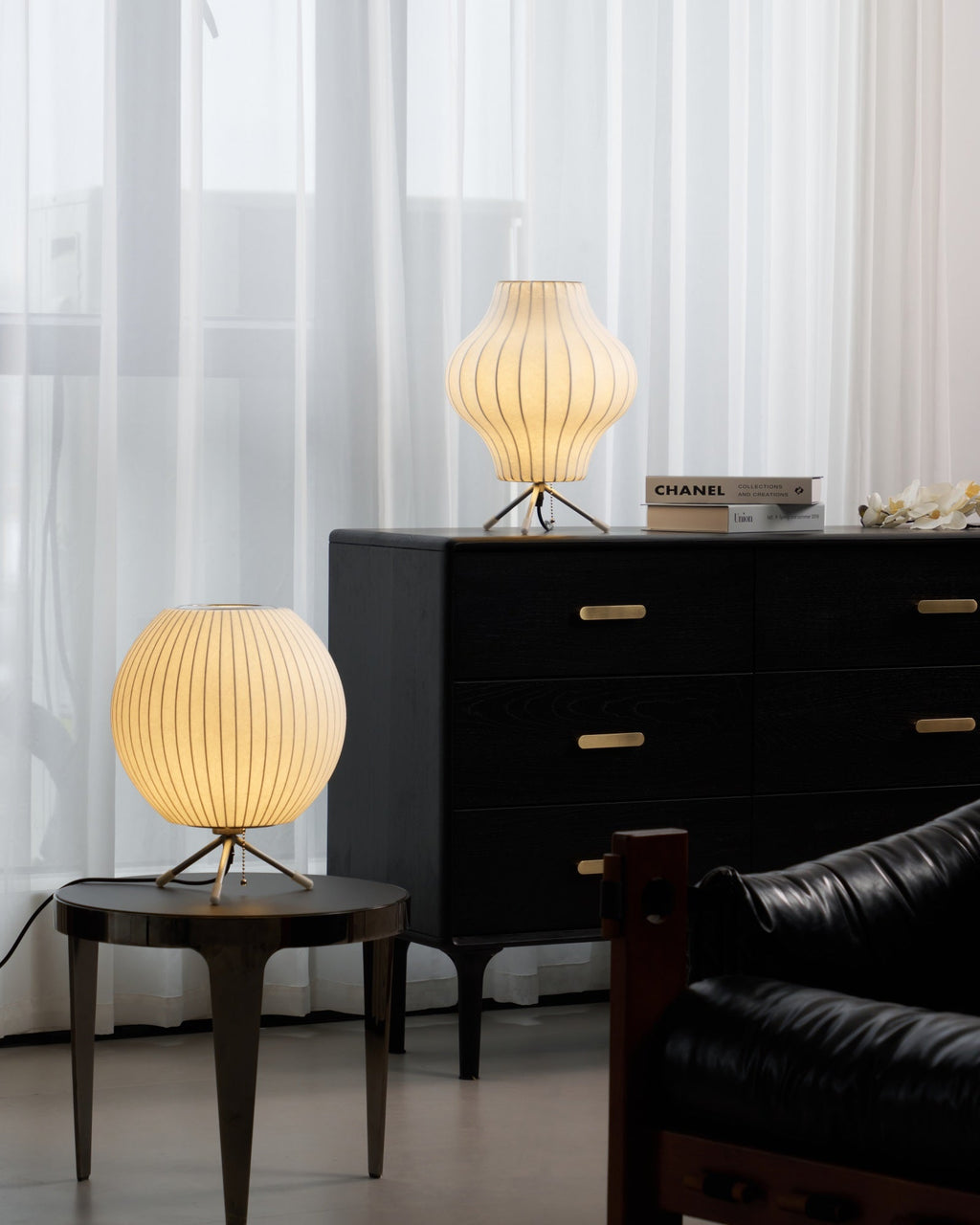 Sphere Form Table Lamp — Triangular Base, Warm Glow