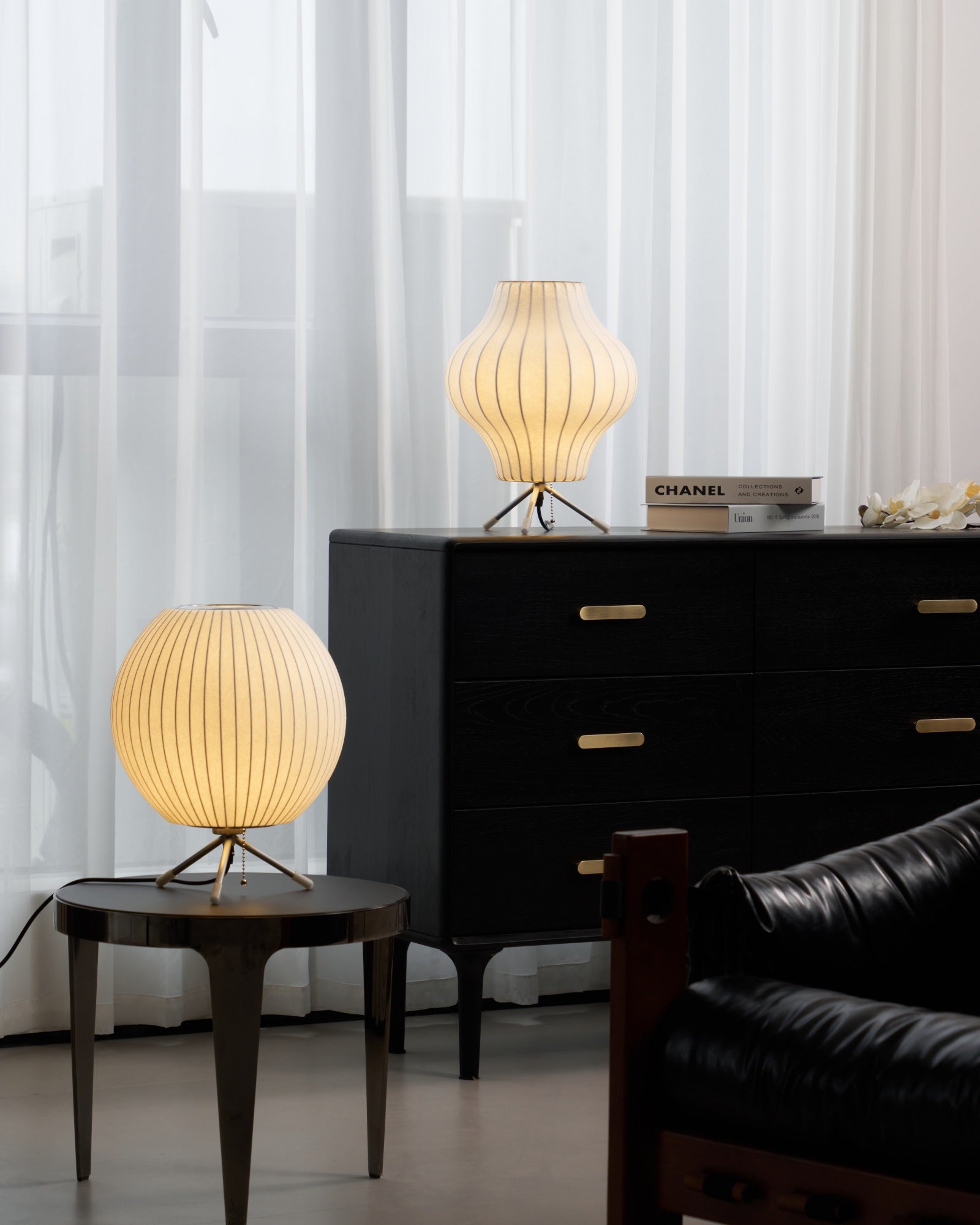 Sphere Form Table Lamp — Triangular Base, Warm Glow