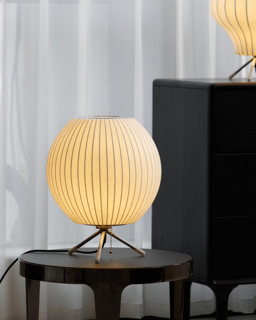 Sphere Form Table Lamp — Triangular Base, Warm Glow