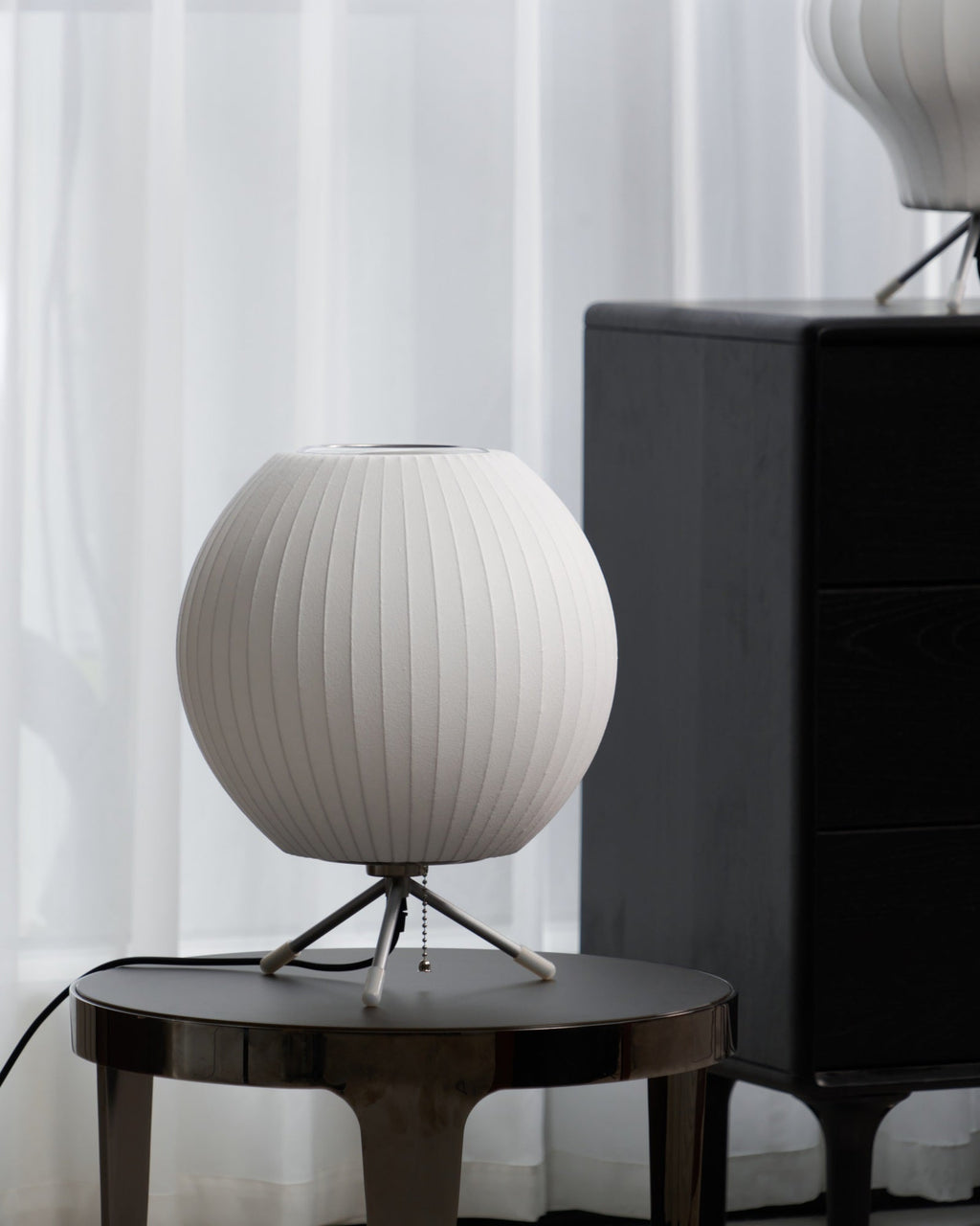 Sphere Form Table Lamp — Triangular Base, Warm Glow