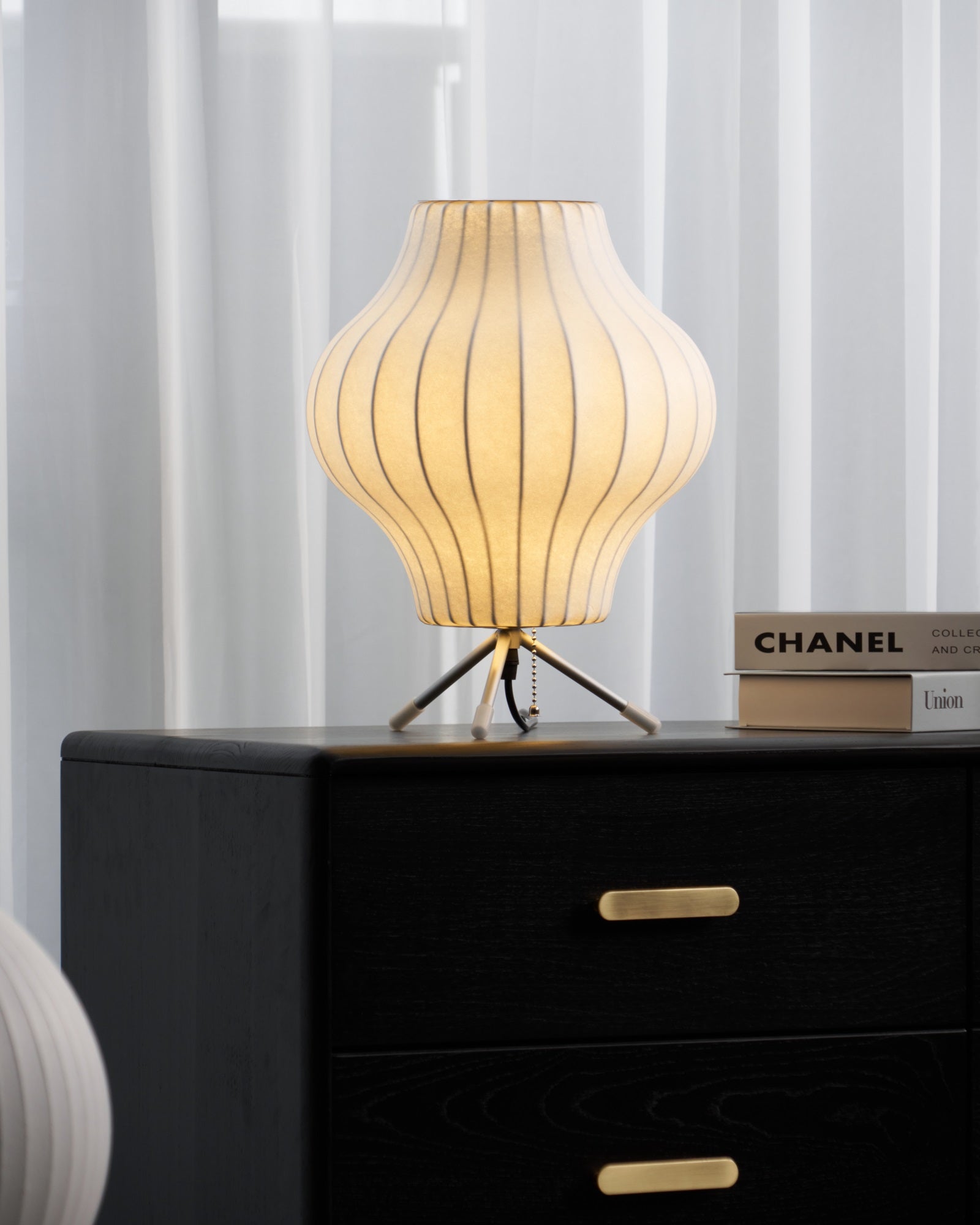 Sphere Form Table Lamp — Triangular Base, Warm Glow