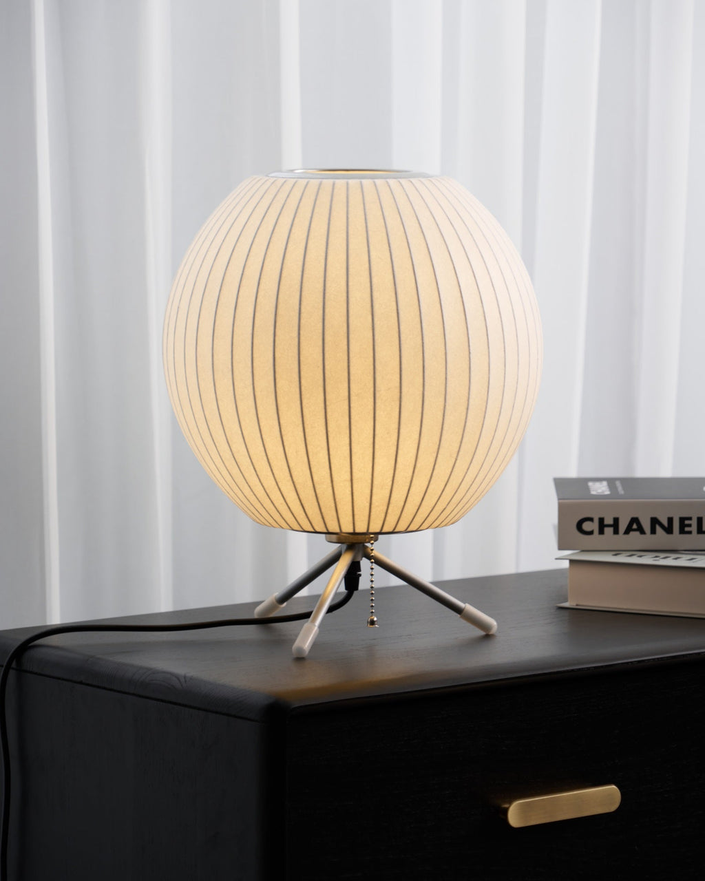 Sphere Form Table Lamp — Triangular Base, Warm Glow