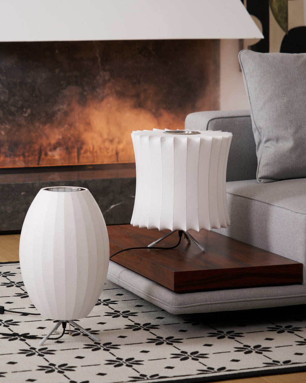 Sphere Form Table Lamp — Triangular Base, Warm Glow