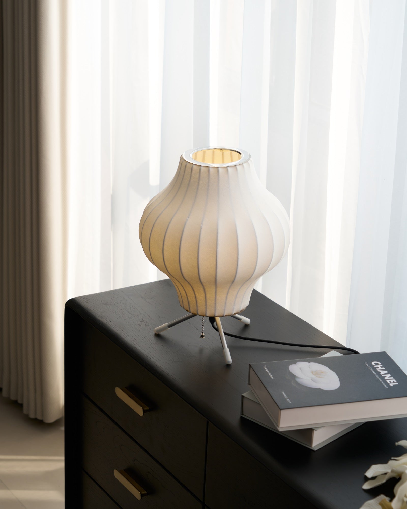 Sphere Form Table Lamp — Triangular Base, Warm Glow