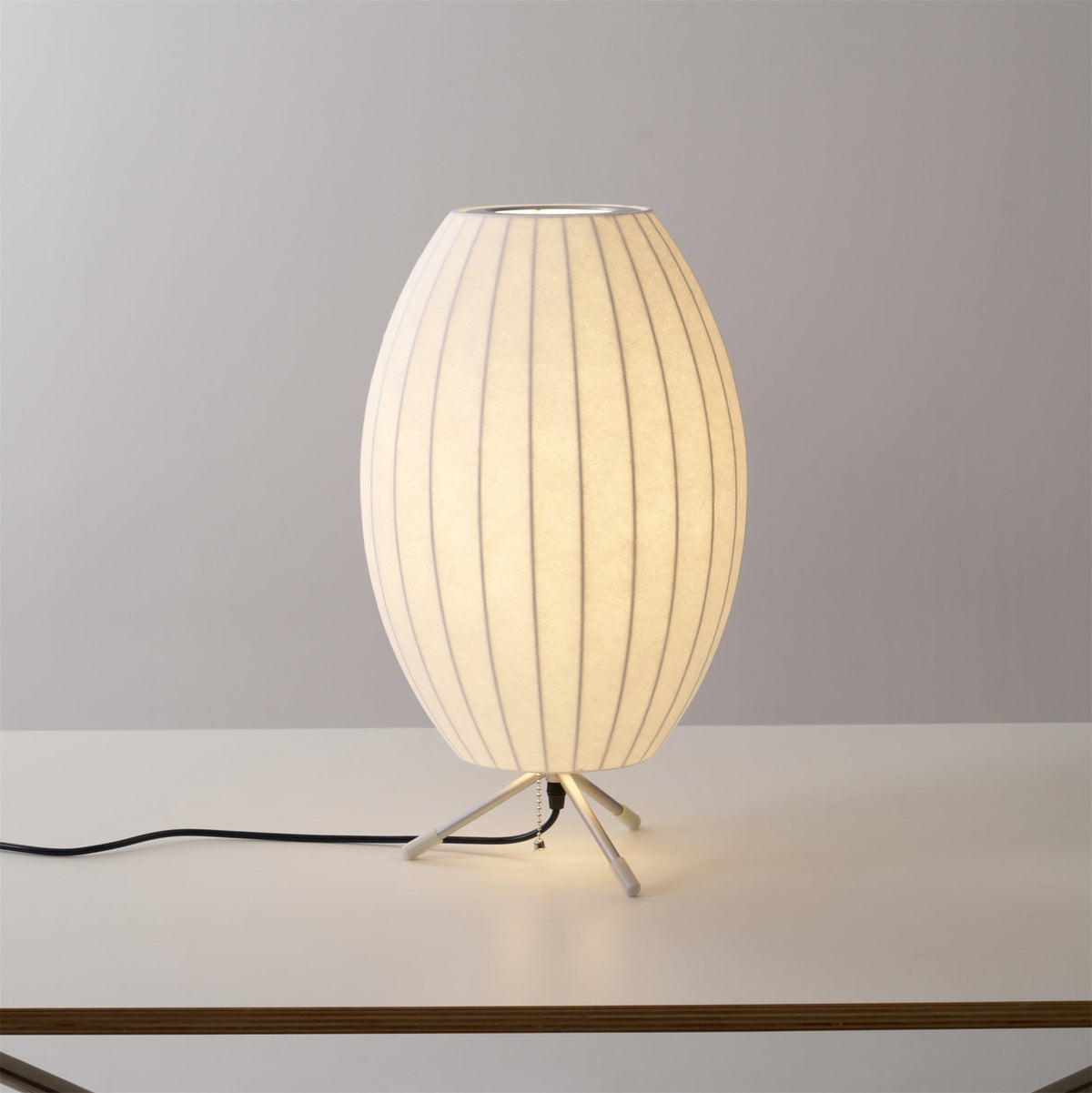 Sphere Form Table Lamp — Triangular Base, Warm Glow