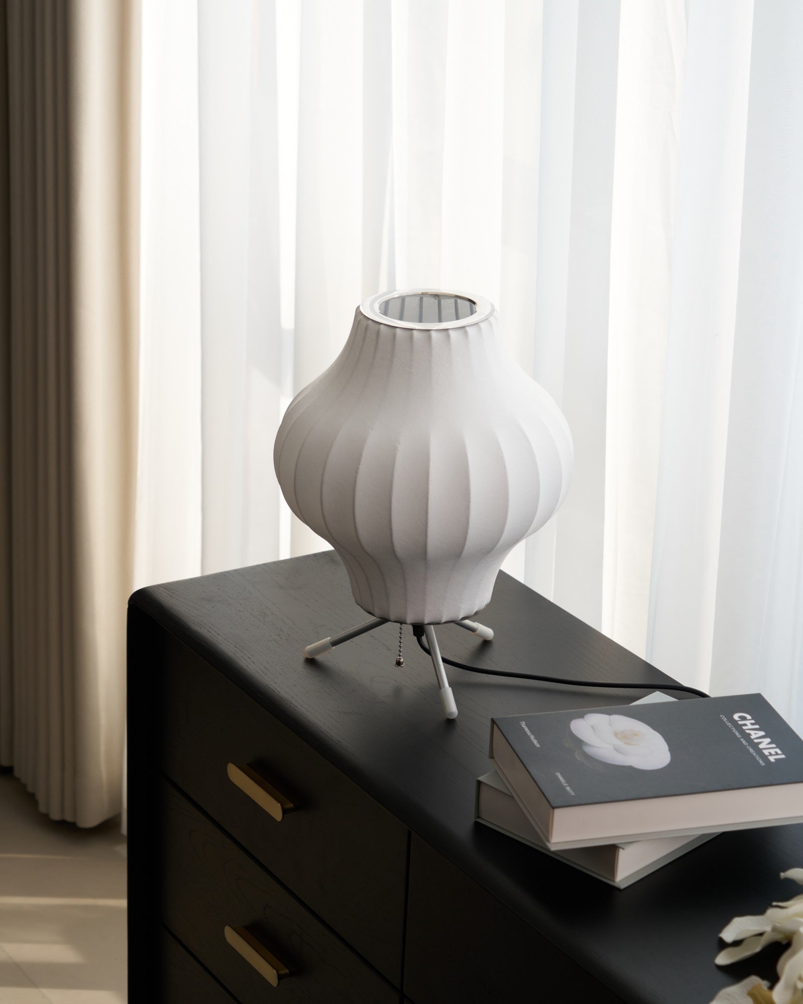 Sphere Form Table Lamp — Triangular Base, Warm Glow