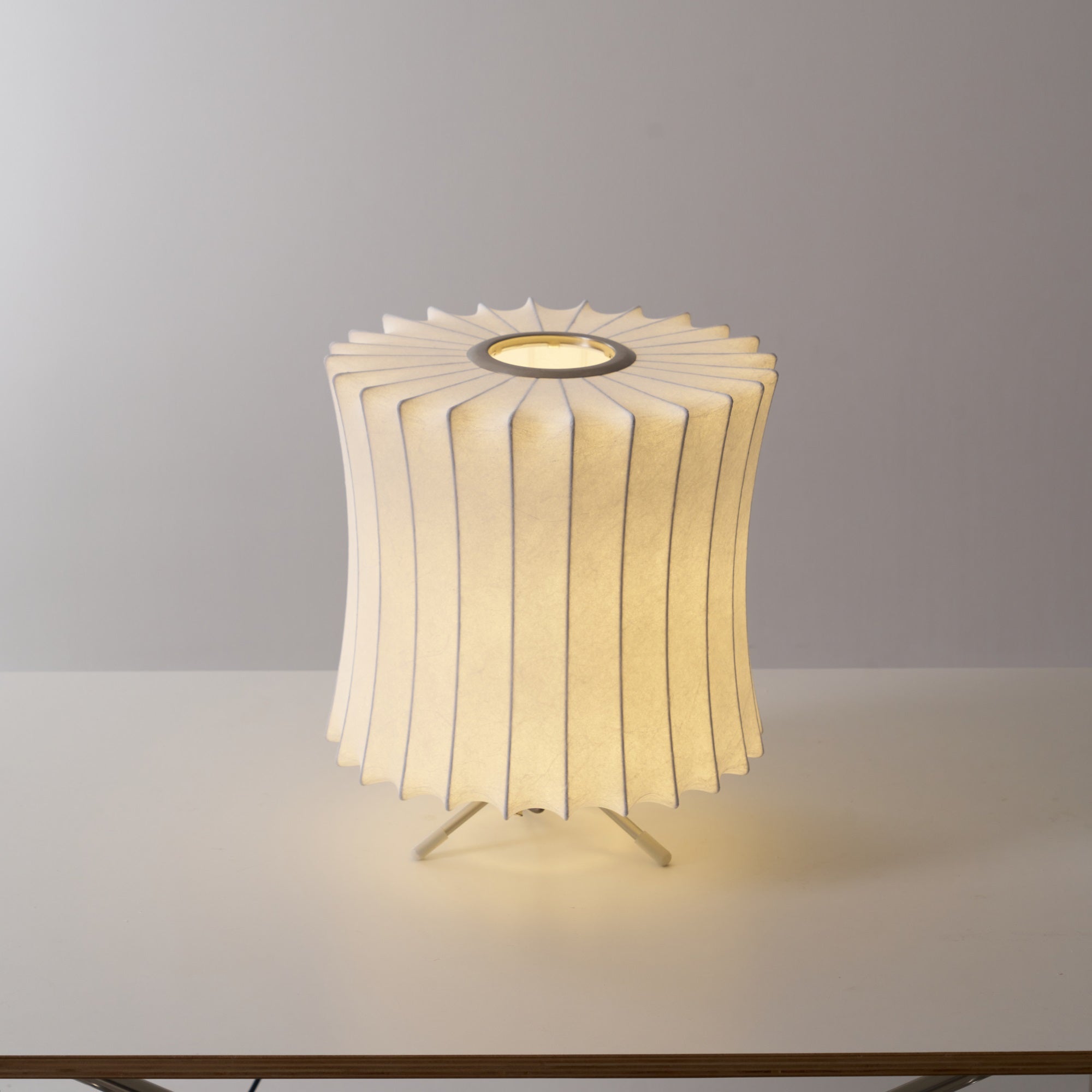 Sphere Form Table Lamp — Triangular Base, Warm Glow