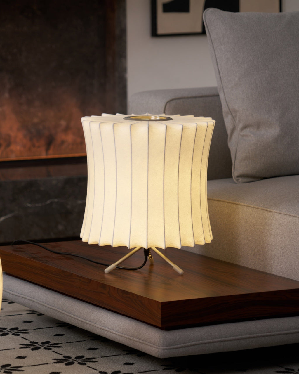 Sphere Form Table Lamp — Triangular Base, Warm Glow