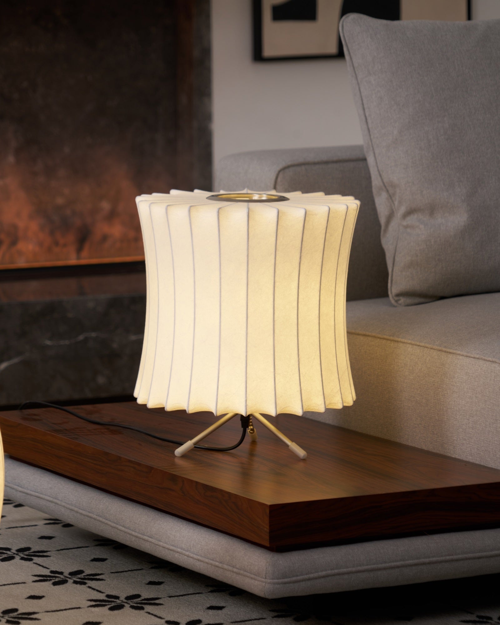 Sphere Form Table Lamp — Triangular Base, Warm Glow