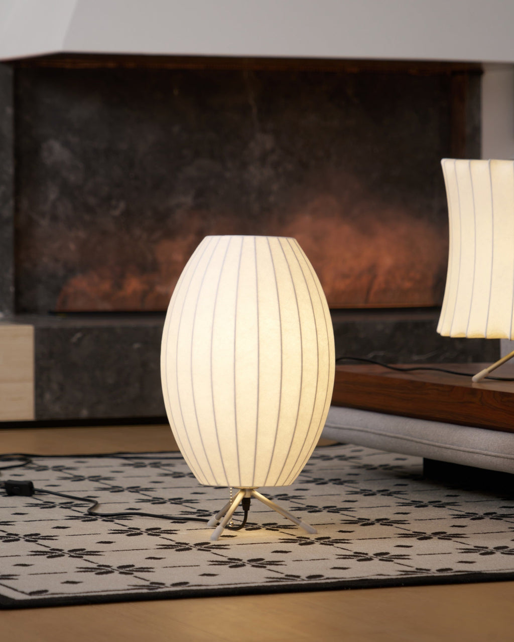 Sphere Form Table Lamp — Triangular Base, Warm Glow