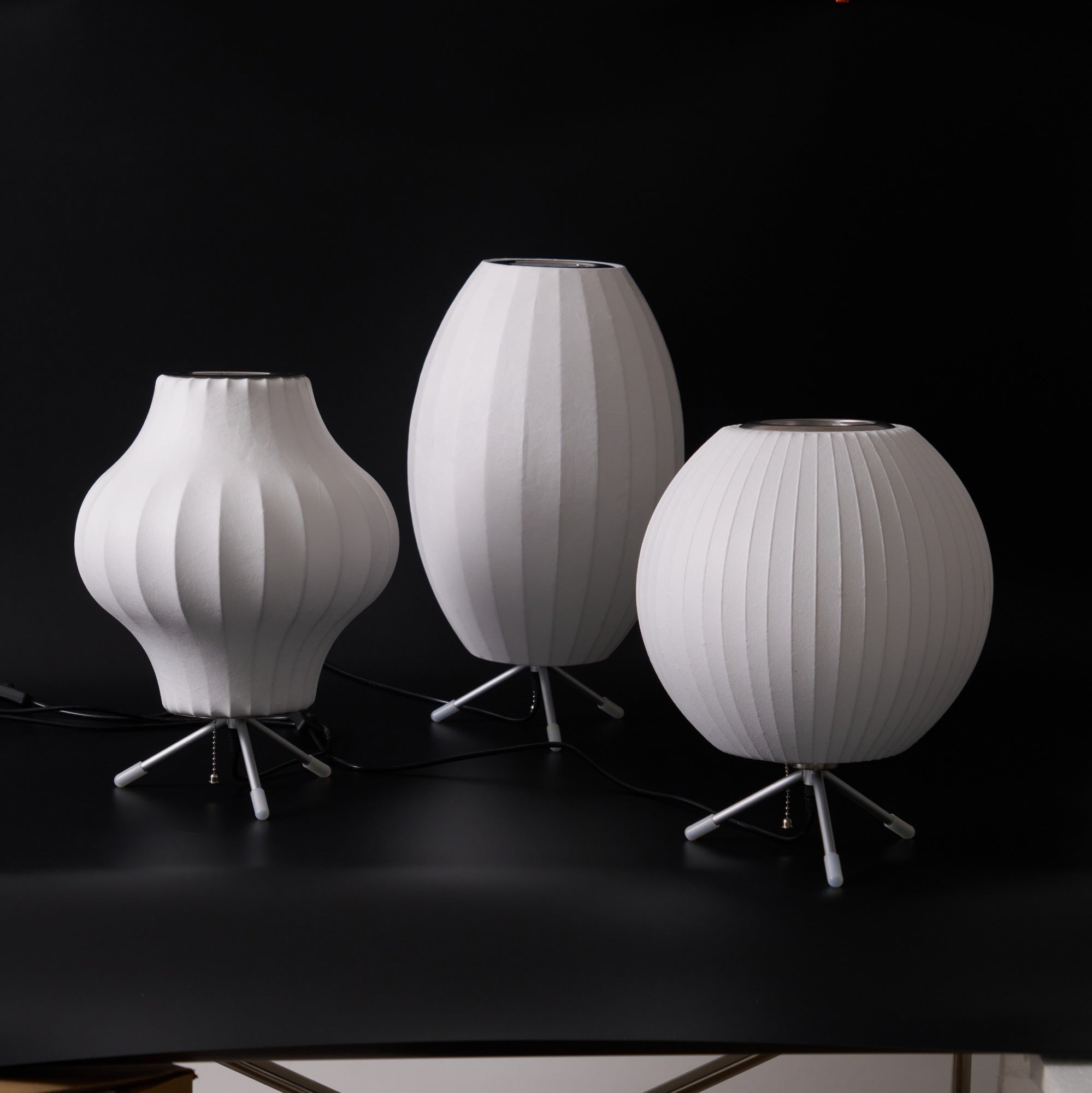 Sphere Form Table Lamp — Triangular Base, Warm Glow