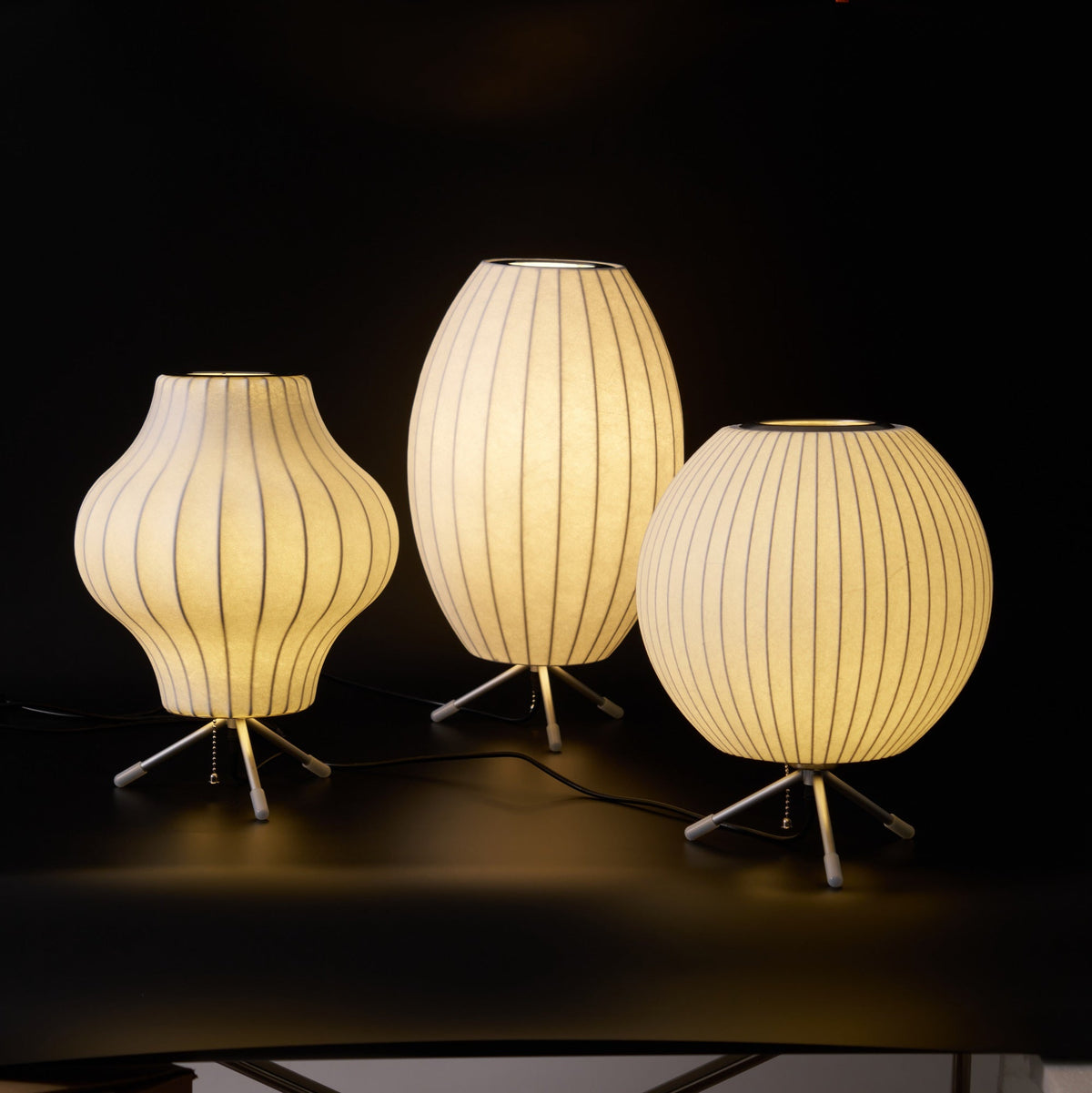 Sphere Form Table Lamp — Triangular Base, Warm Glow
