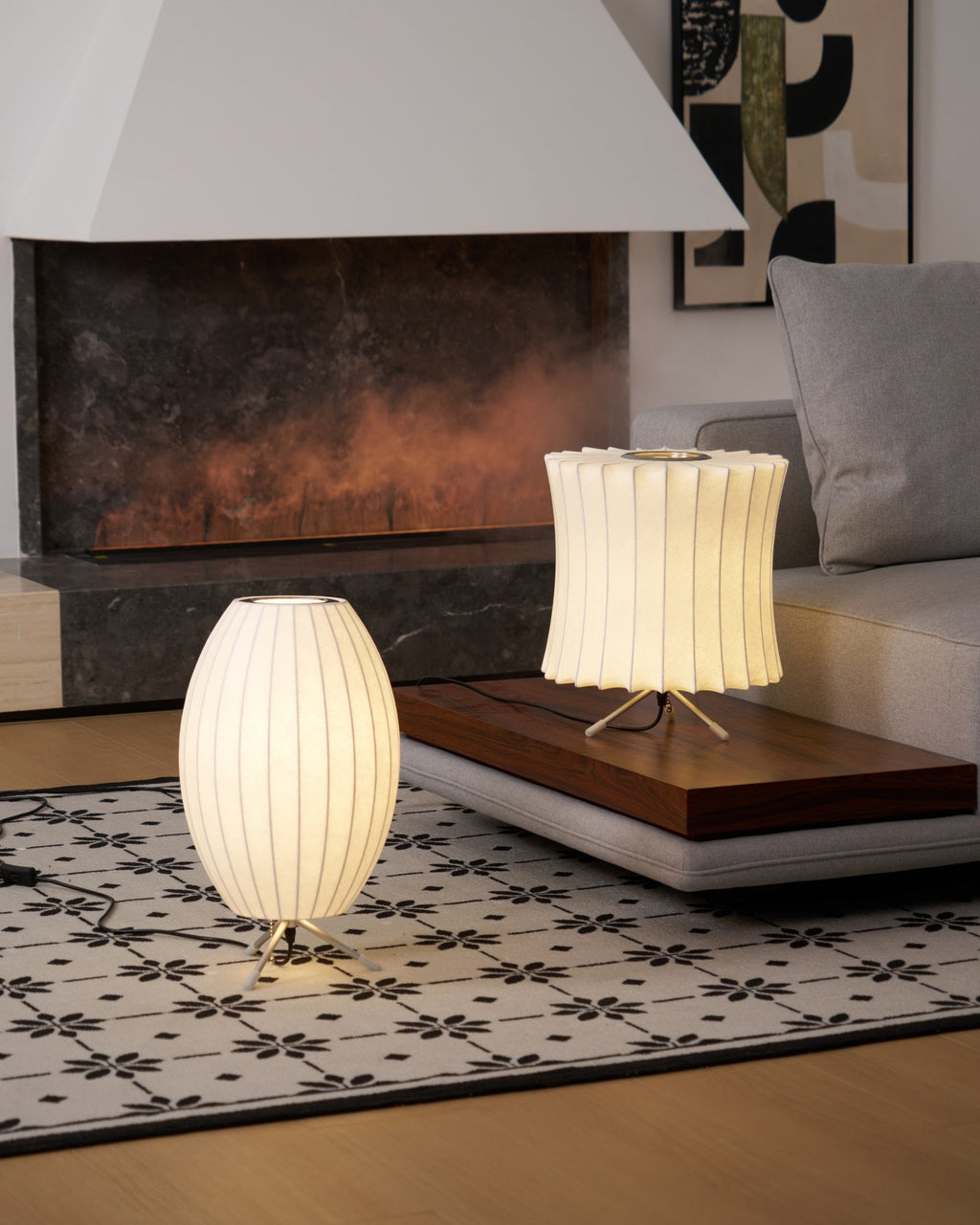 Sphere Form Table Lamp — Triangular Base, Warm Glow