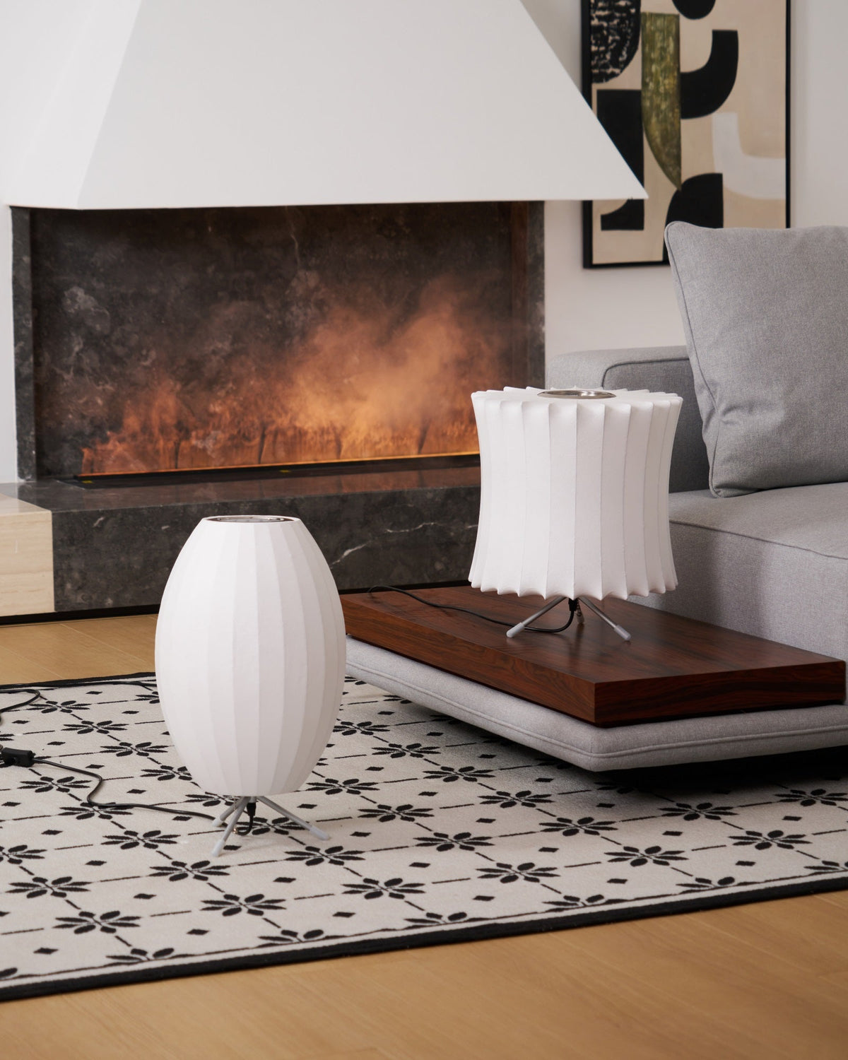 Sphere Form Table Lamp — Triangular Base, Warm Glow