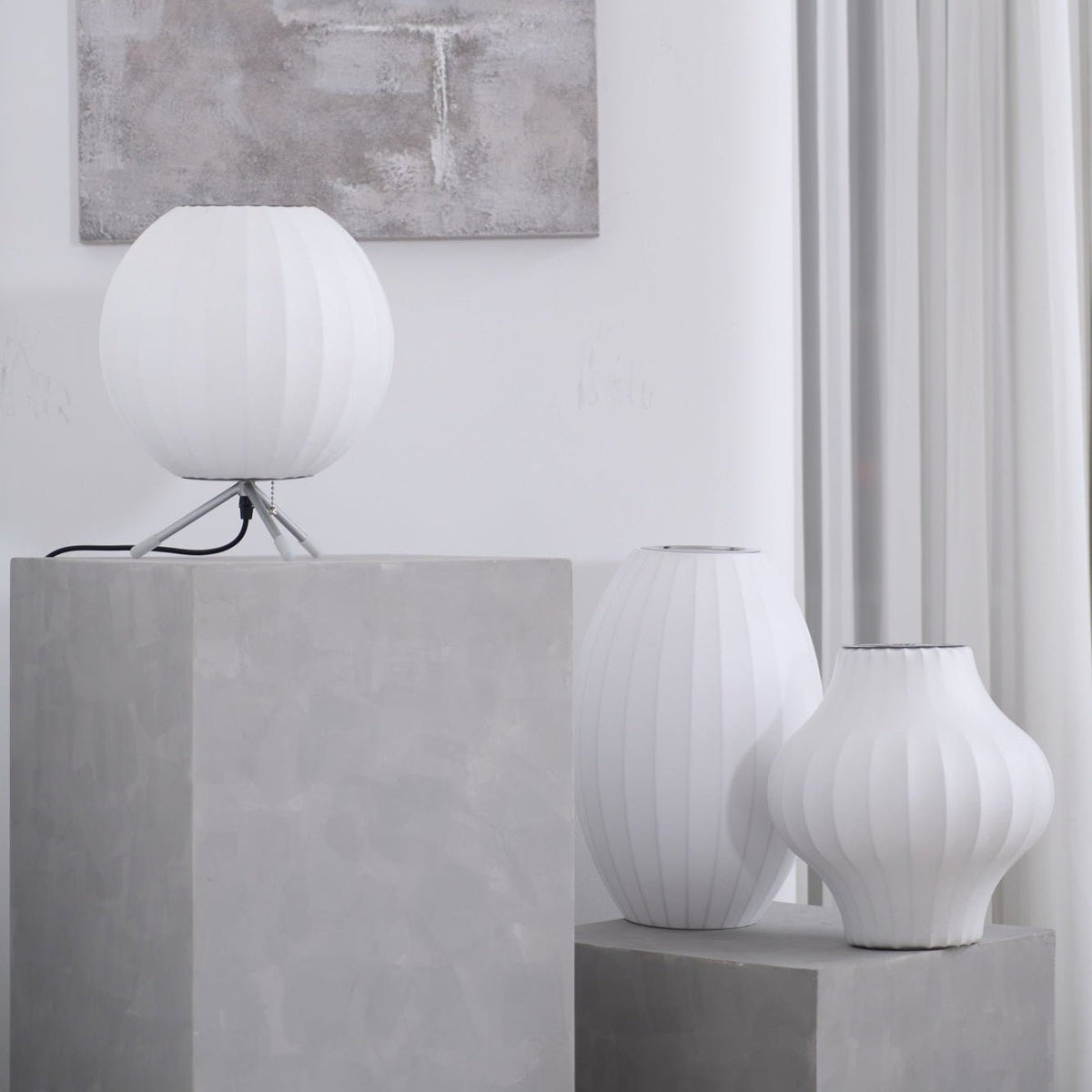 Sphere Form Table Lamp — Triangular Base, Warm Glow
