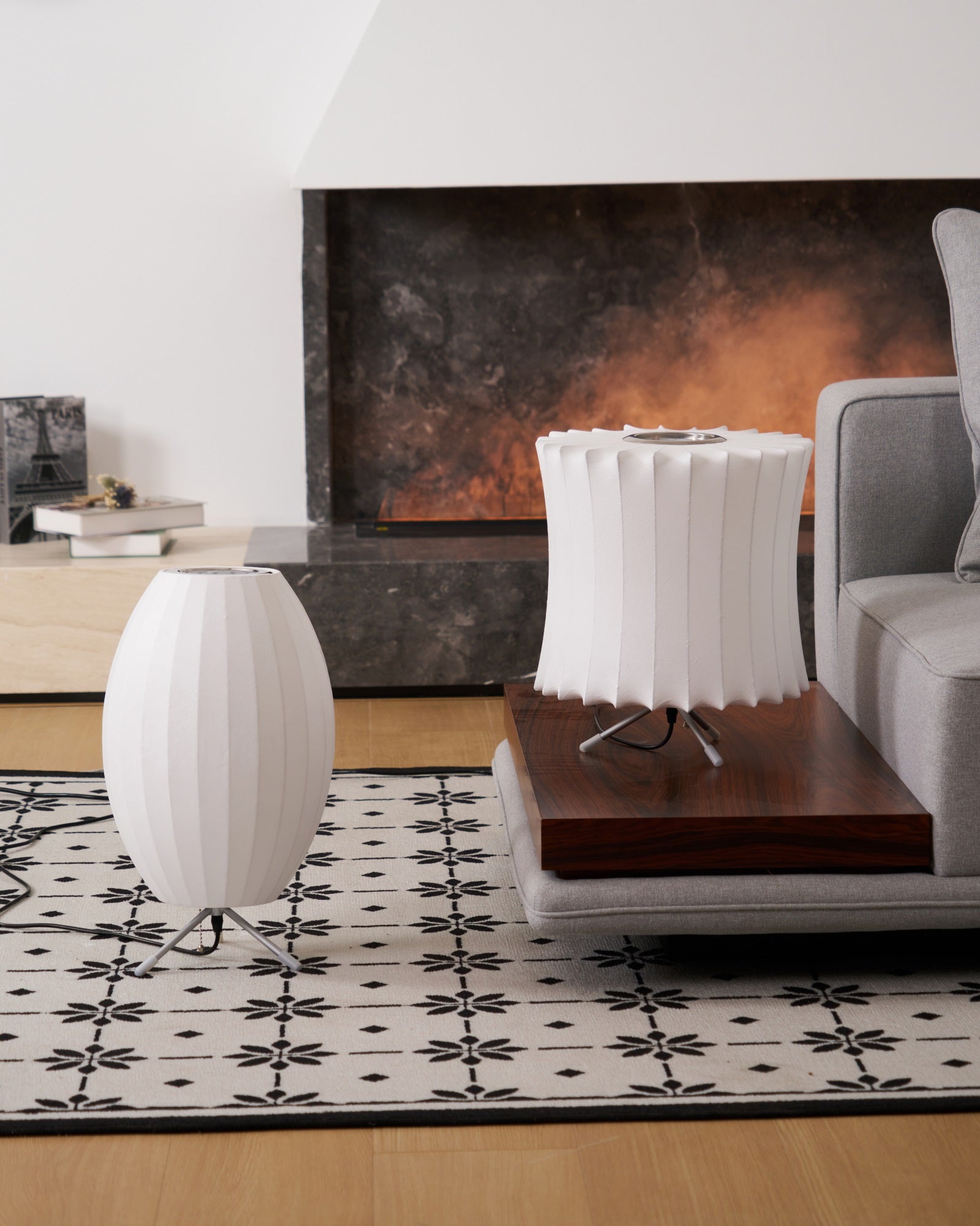 Sphere Form Table Lamp — Triangular Base, Warm Glow