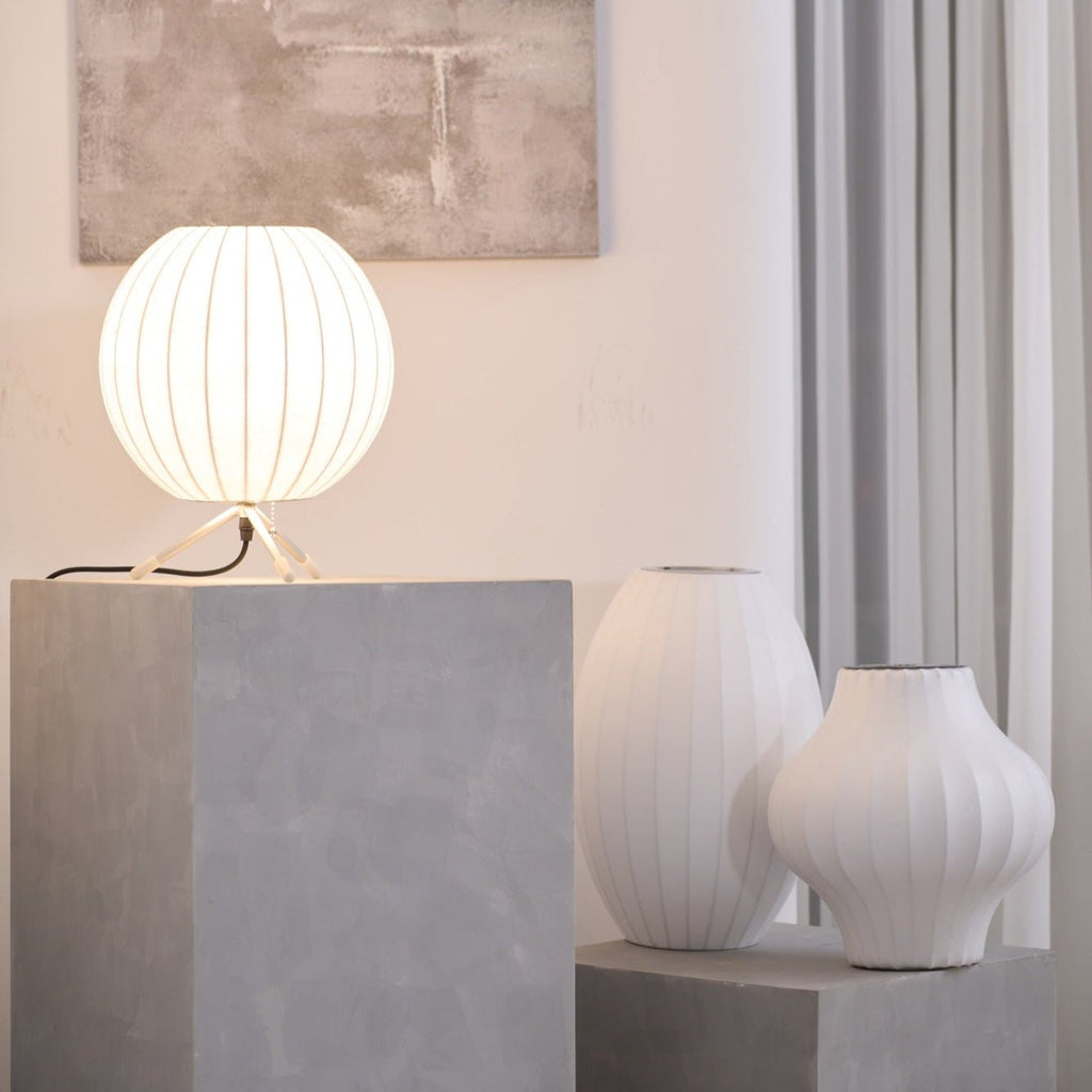 Sphere Form Table Lamp — Triangular Base, Warm Glow