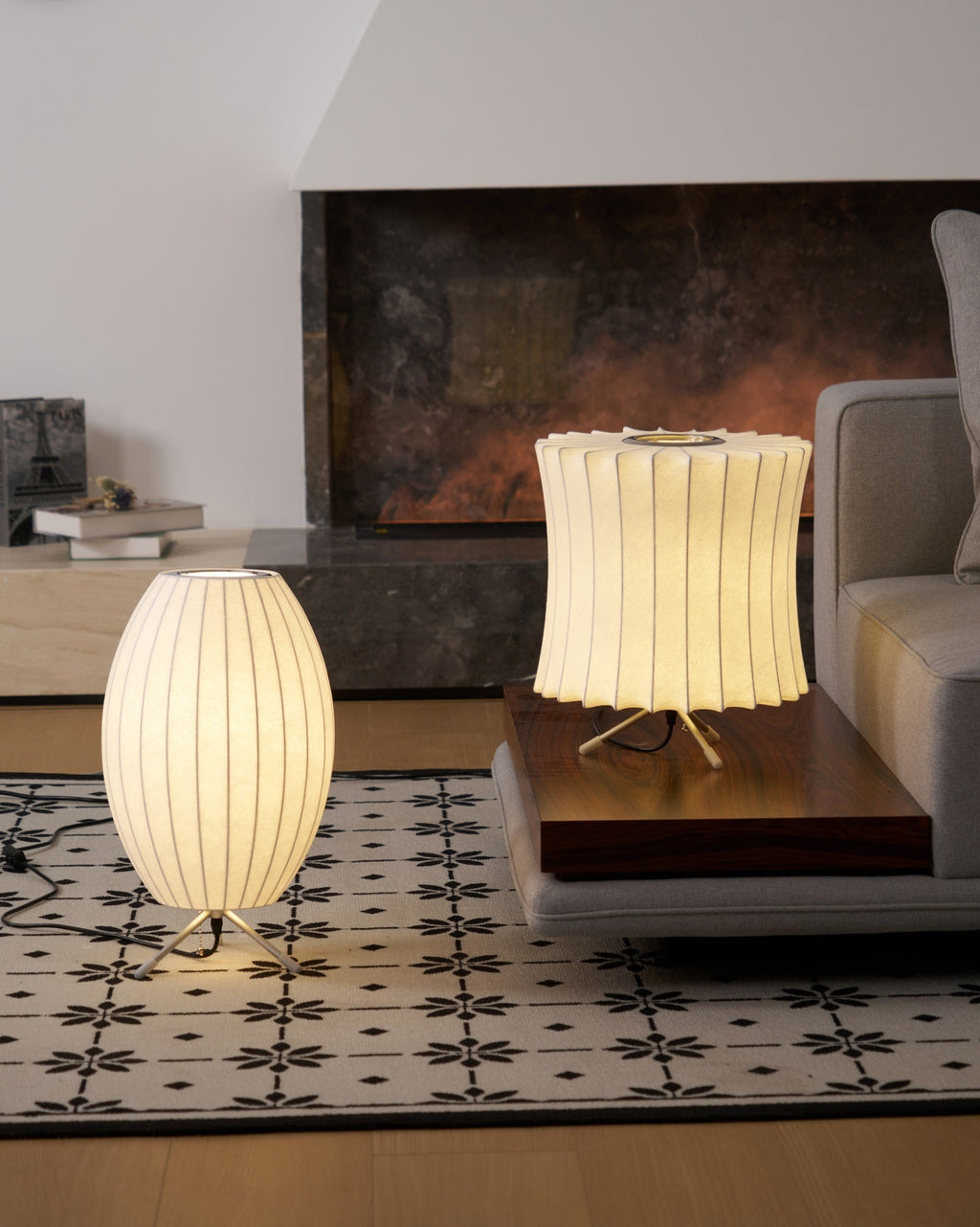 Sphere Form Table Lamp — Triangular Base, Warm Glow