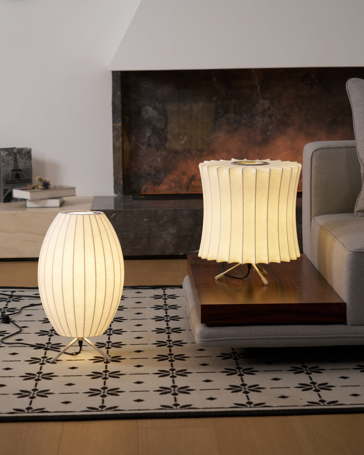 Sphere Form Table Lamp — Triangular Base, Warm Glow
