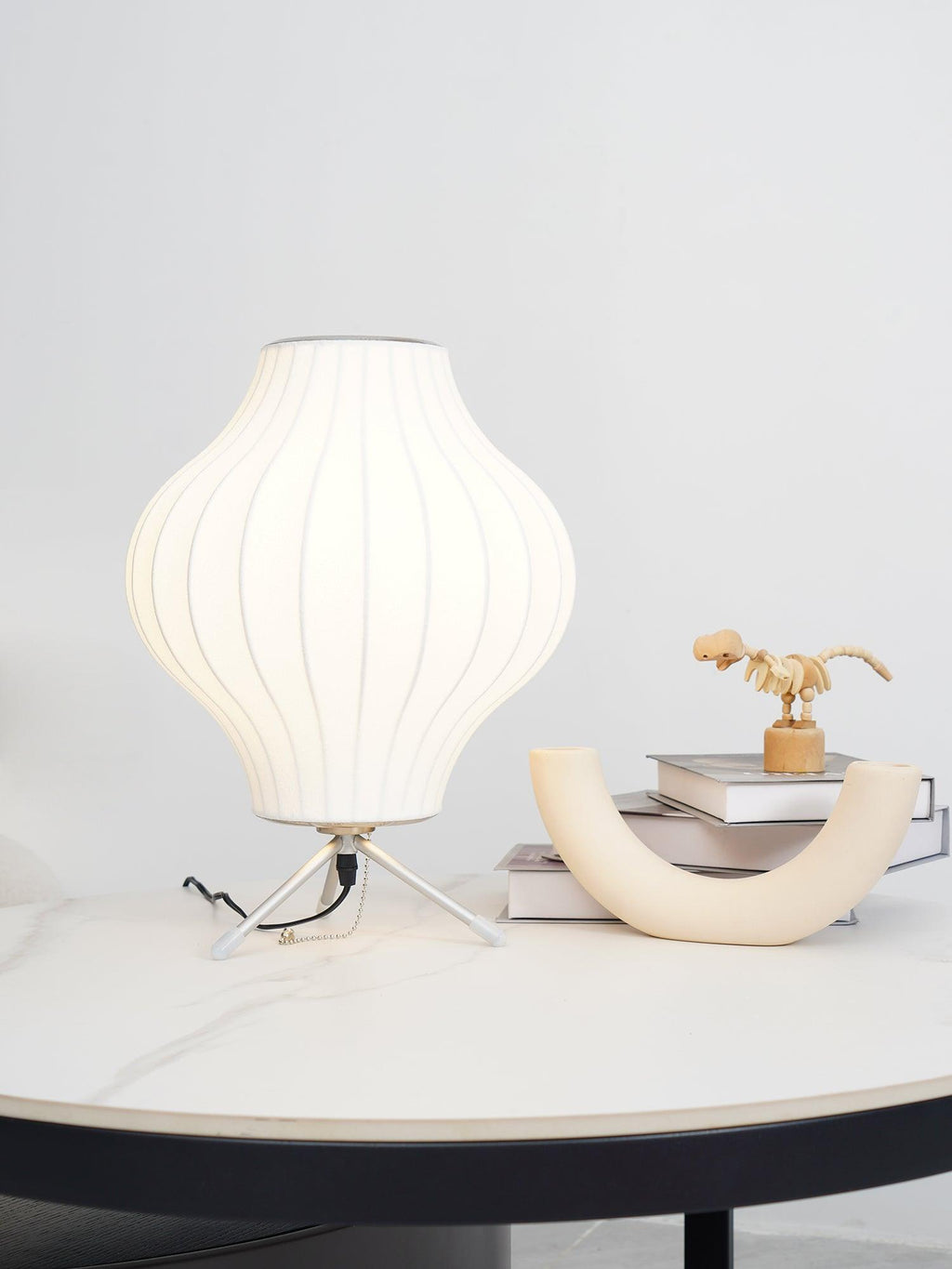 Sphere Form Table Lamp — Triangular Base, Warm Glow