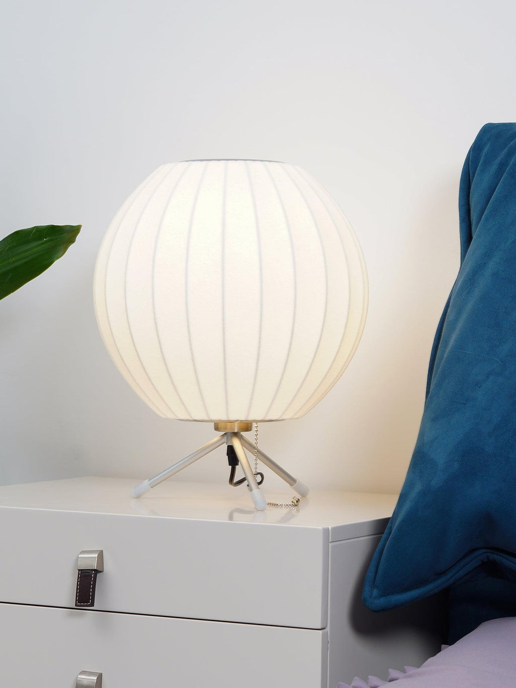 Sphere Form Table Lamp — Triangular Base, Warm Glow