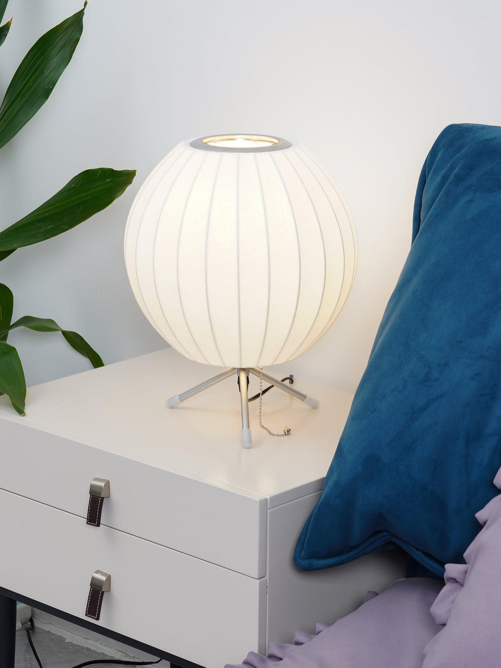 Sphere Form Table Lamp — Triangular Base, Warm Glow