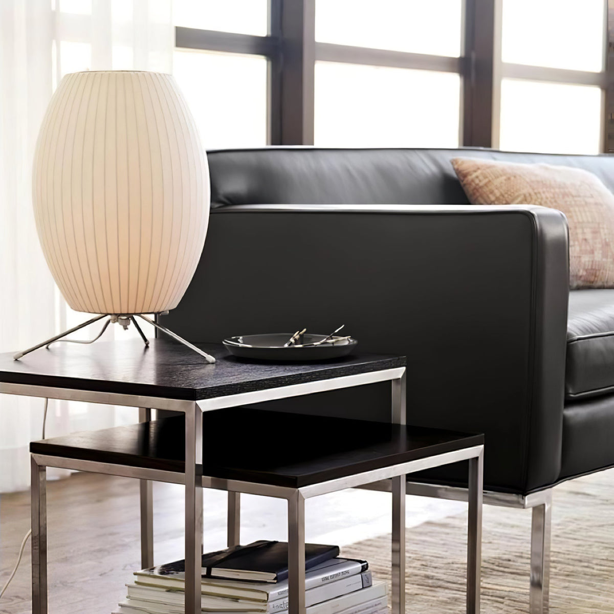 Sphere Form Table Lamp — Triangular Base, Warm Glow