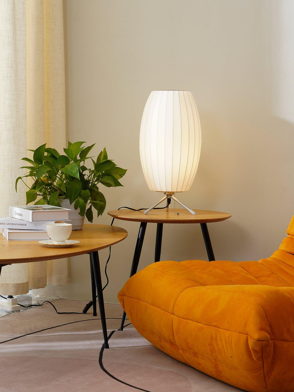 Sphere Form Table Lamp — Triangular Base, Warm Glow