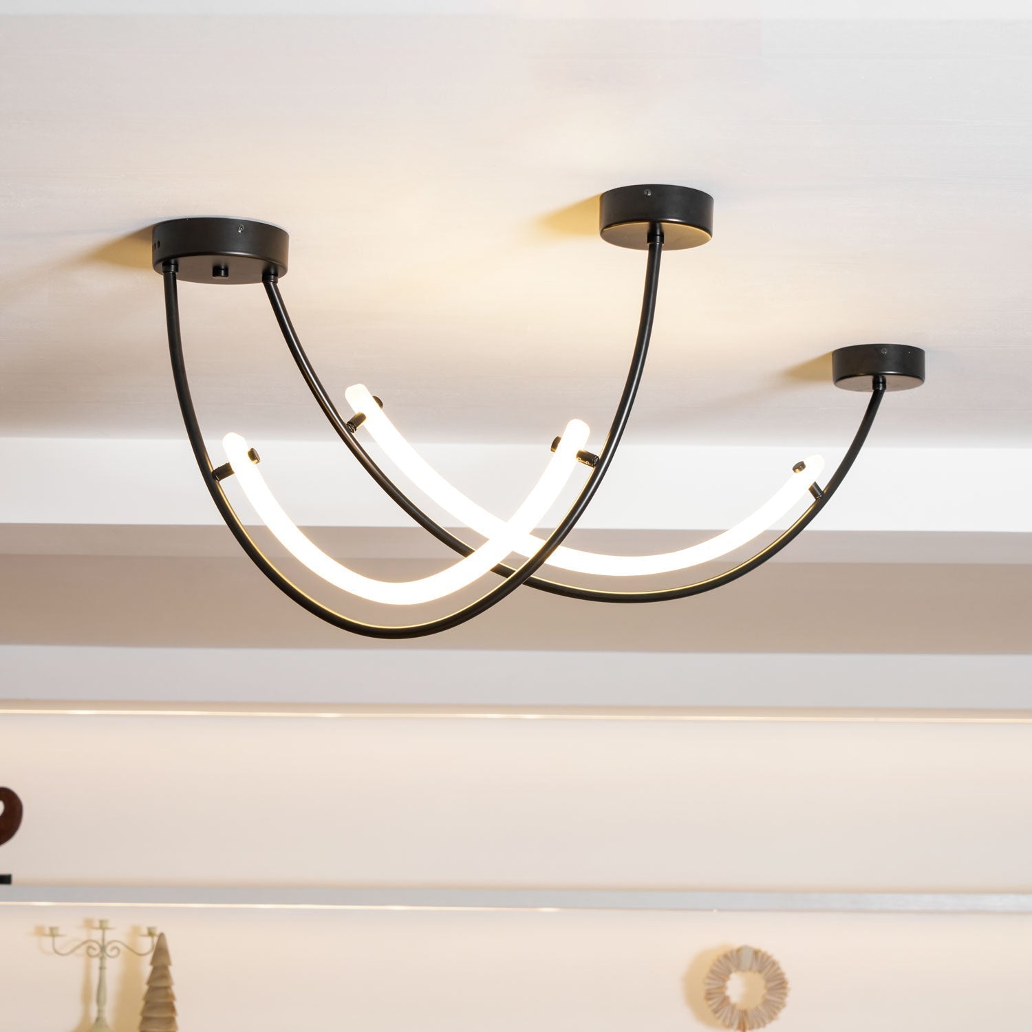 Lampada a sospensione al neon doppia sfalsata — illuminazione integrata da 3000 K