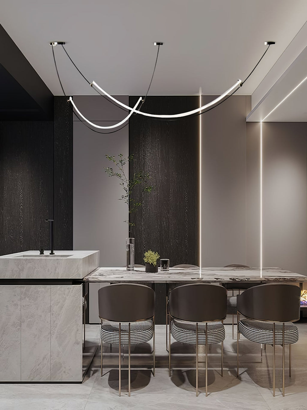 Lampada a sospensione al neon doppia sfalsata — illuminazione integrata da 3000 K