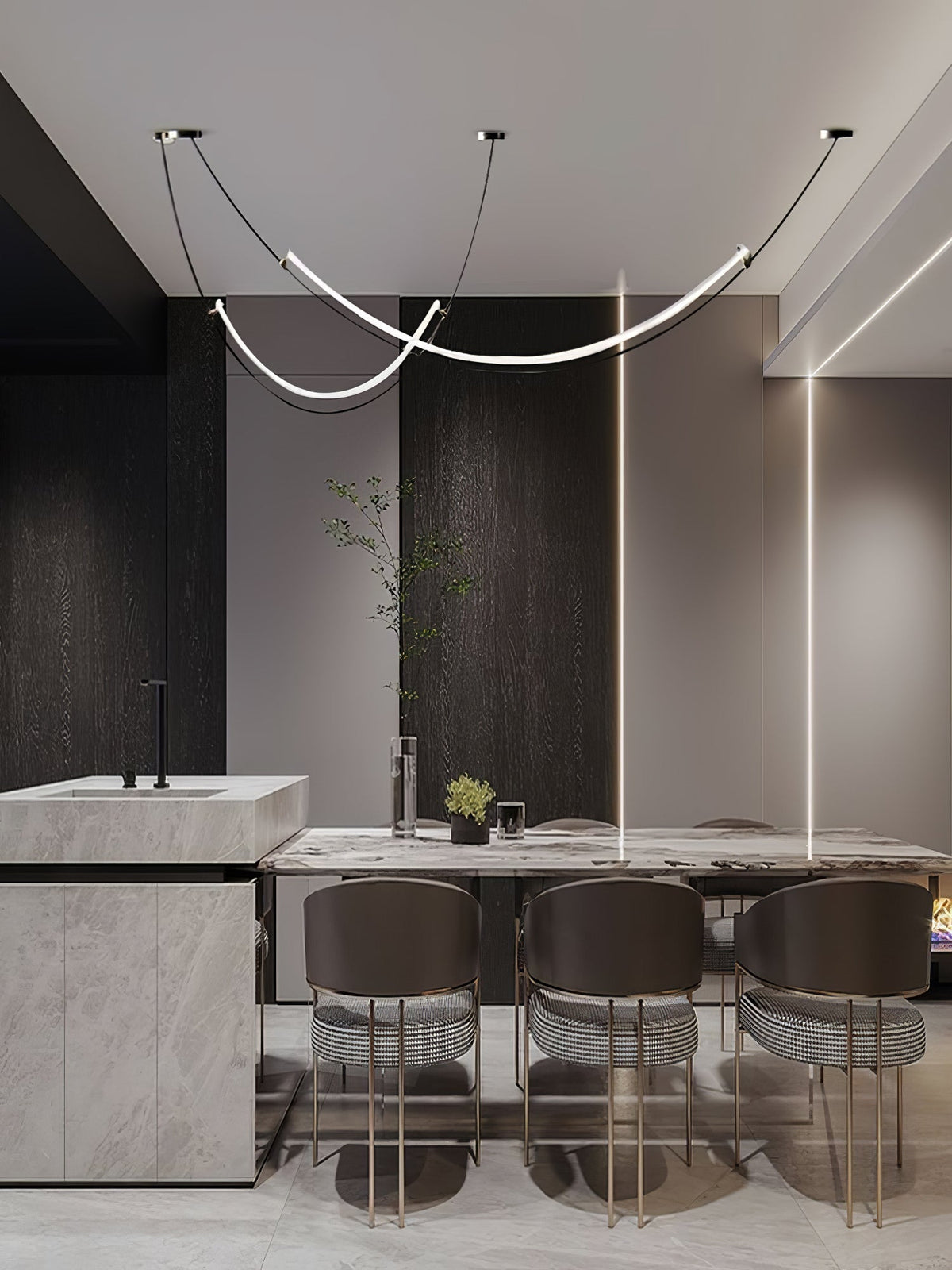 Lampada a sospensione al neon doppia sfalsata — illuminazione integrata da 3000 K