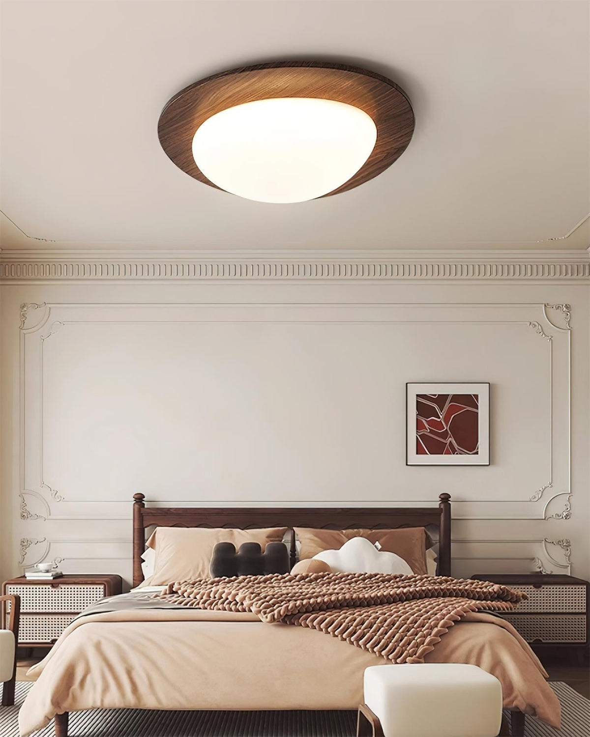 Lámpara de techo ovalada de madera natural - marco minimalista, LED integrado de 3000K, diámetro de 38cm o 58cm