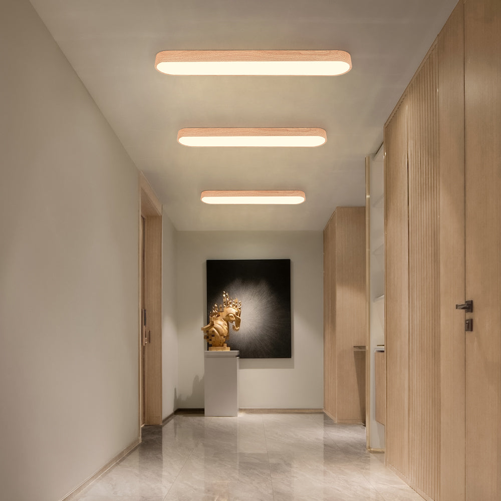 Plafonieră LED Nordic Glow ovală cu accent din lemn