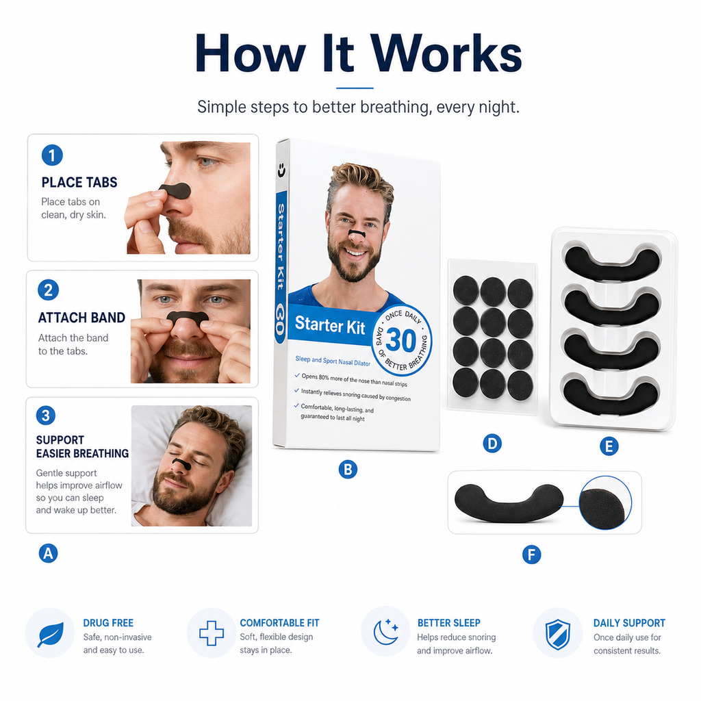 VivoSleep nose strips help relieve nasal congestion during sleep.