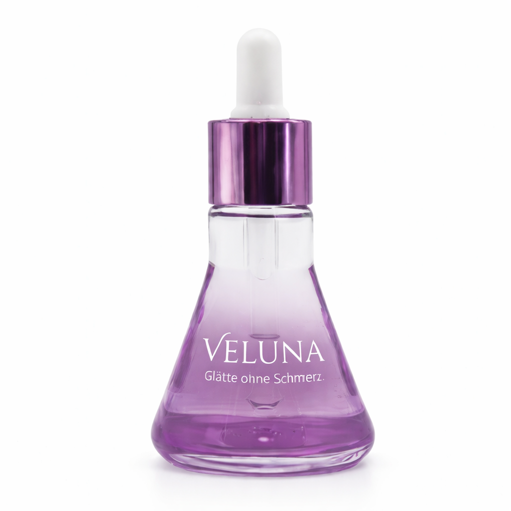 Purple glass serum bottle with a dropper cap