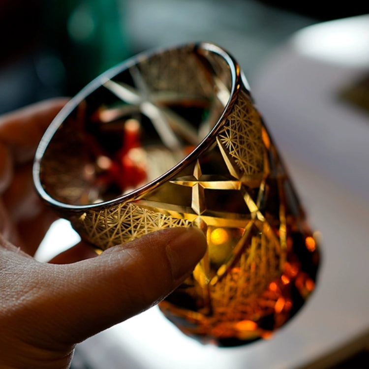 Gelas Wiski Petir Burung Bangau Buatan Tangan Edo Kiriko Dengan Kotak Kayu