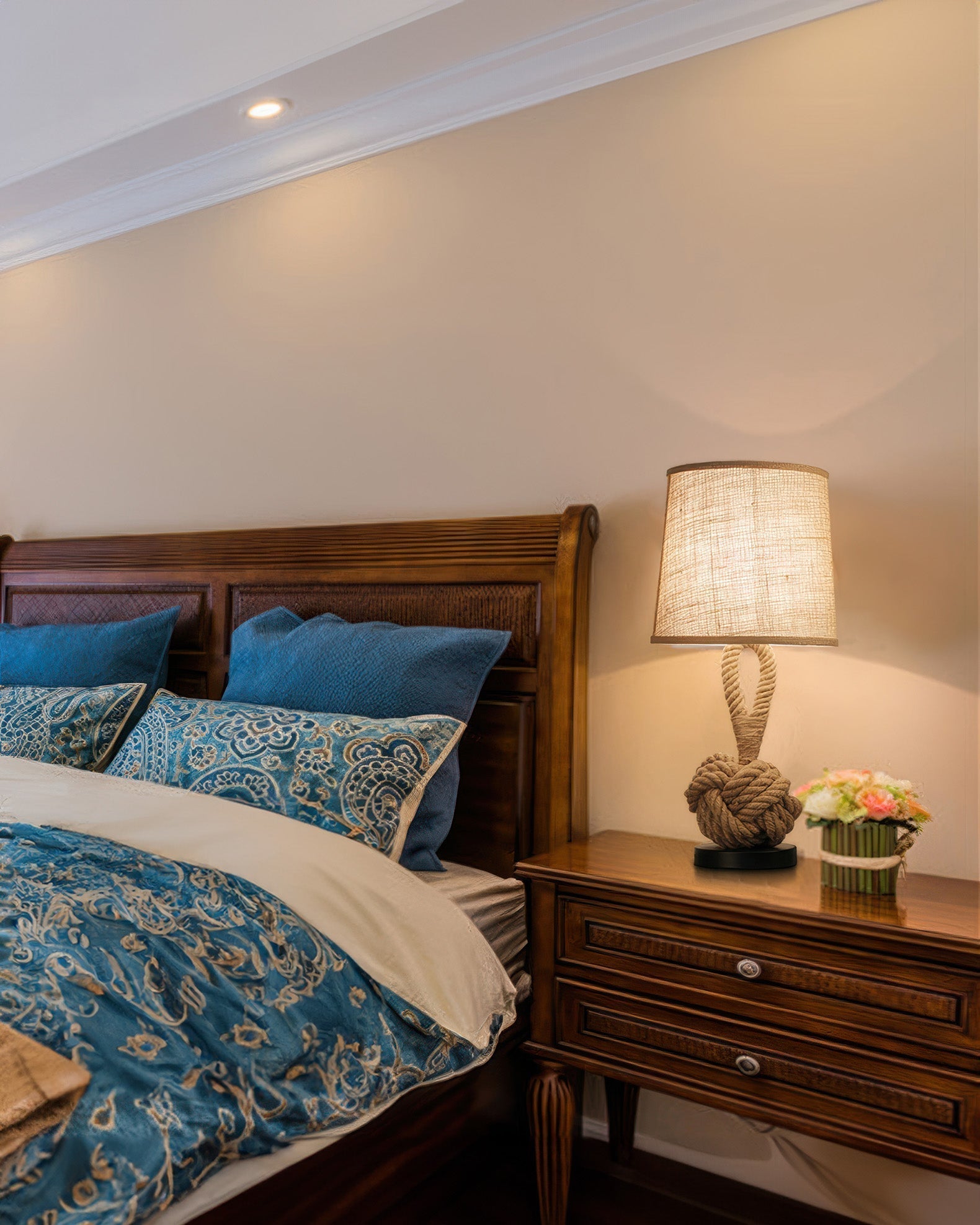 מנורת שולחן מחבל קנבוס כפרי