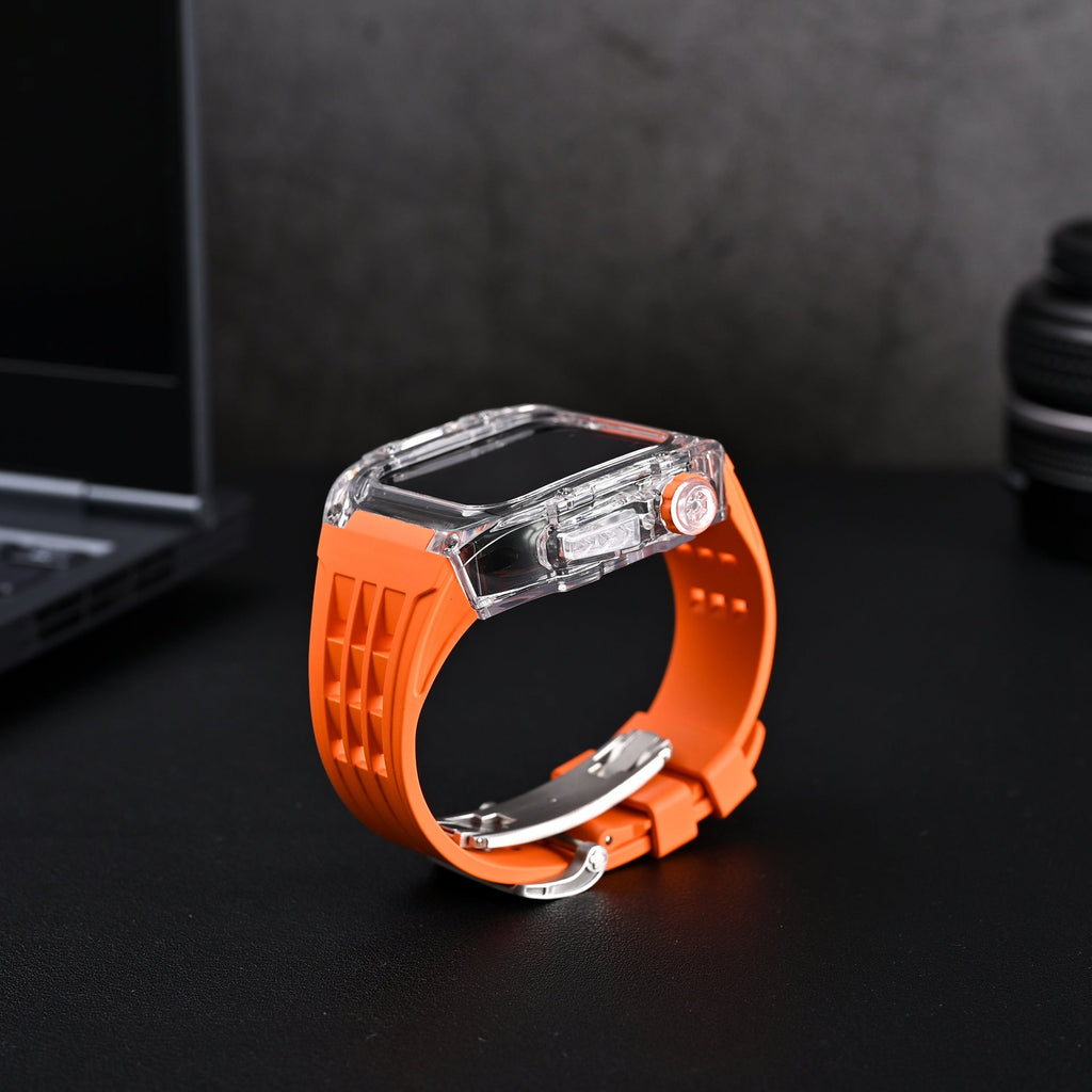 Apple Watch için RM V30 Glacier Serisi Florokauçuk Kayış Siyah Kasa Yenileme Kiti