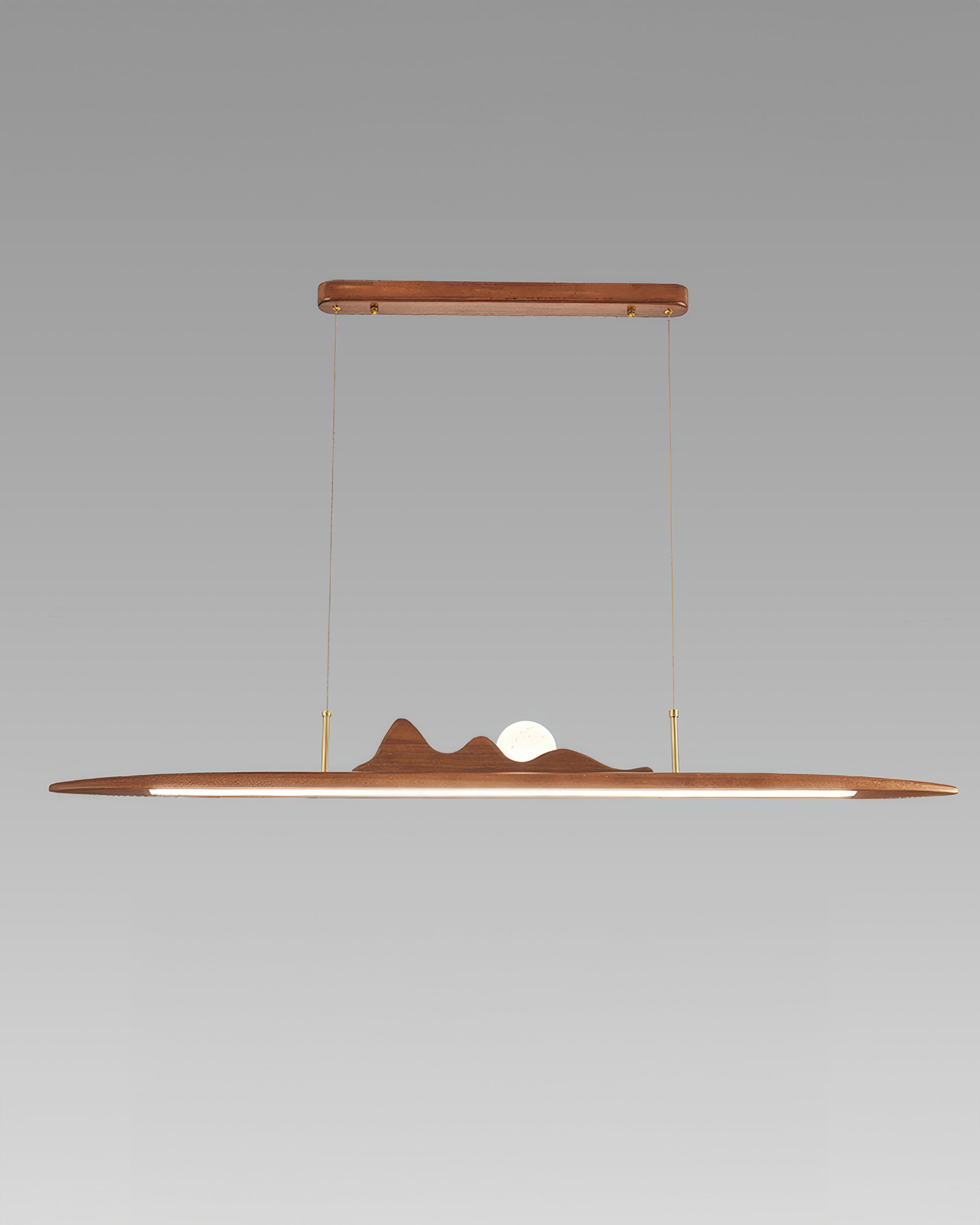 Dřevěná závěsná lampa s páskem Minimalistický design jednou linií