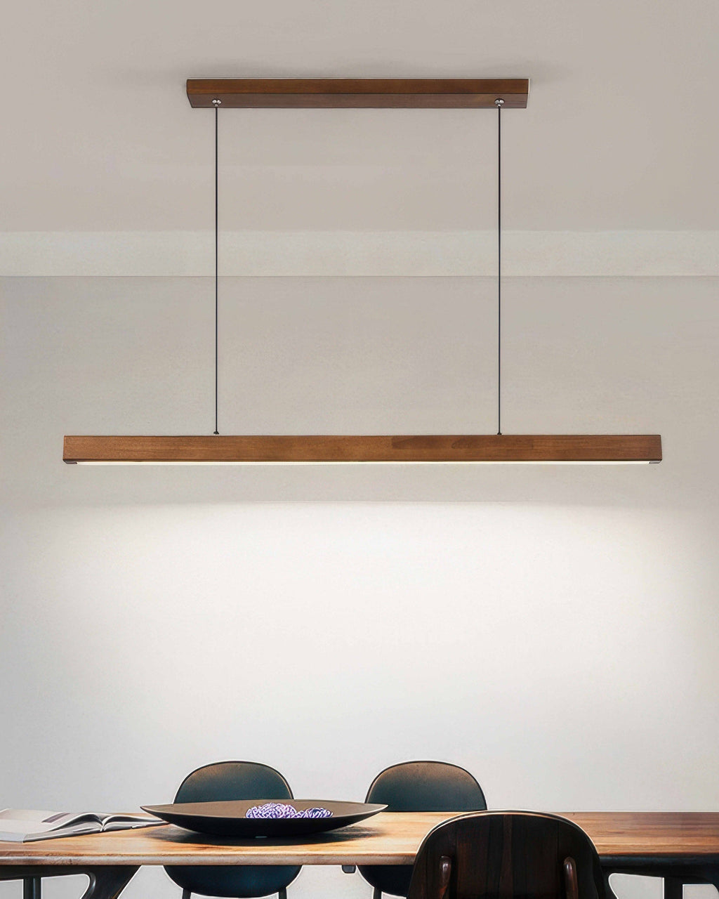 Lustre suspendu minimaliste en noyer japonais