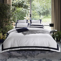 Dark Blue Stripe Egyptian Cotton Luxury White Bedding Set