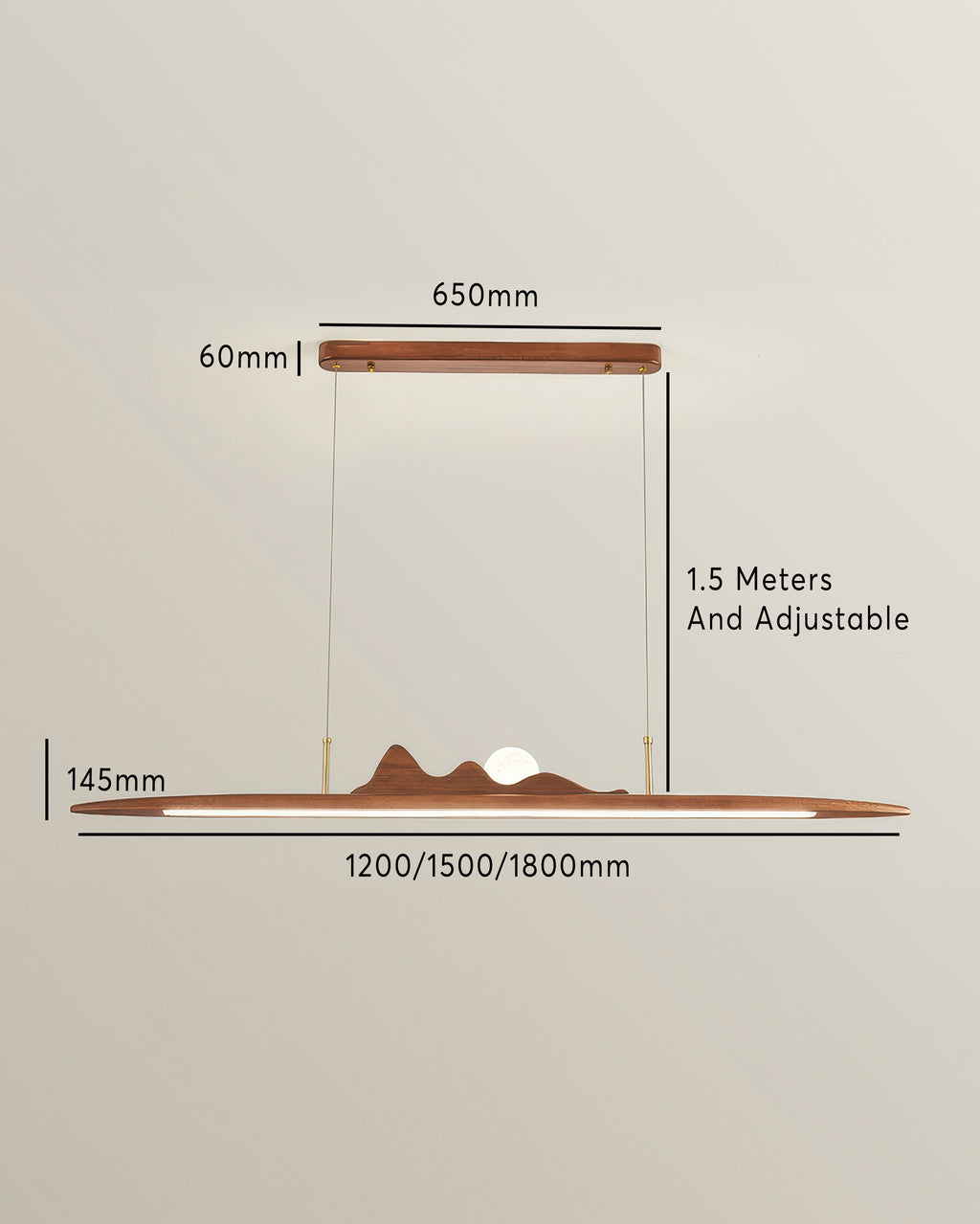 Lampu Gantung Jalur Kayu Reka Bentuk Minimalis Satu Garis