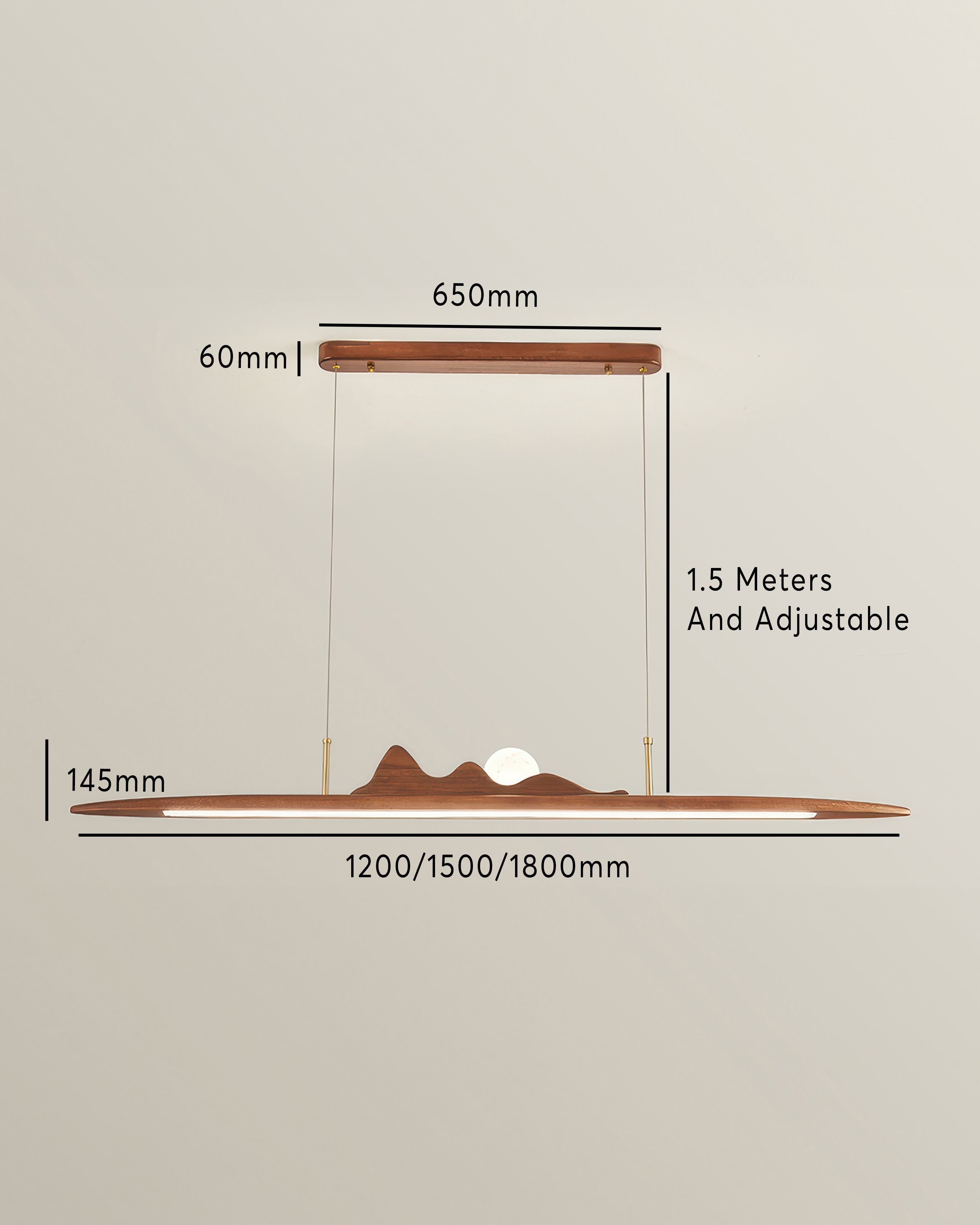 Lampu Gantung Jalur Kayu Reka Bentuk Minimalis Satu Garis