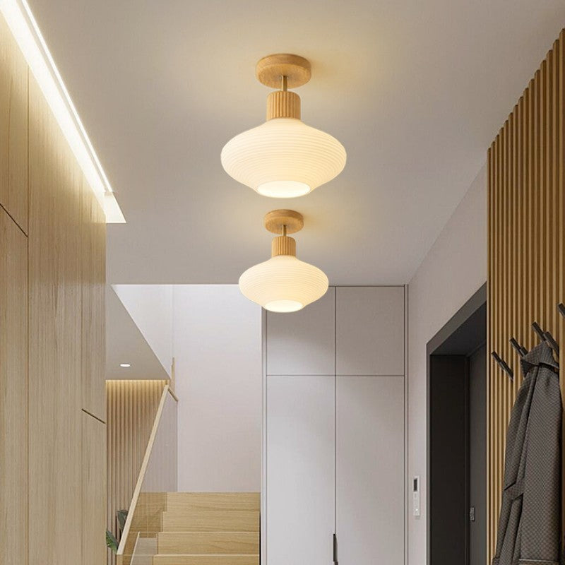 Arisha Minimalist Flush Mount Ceiling Light — Walnut Wood