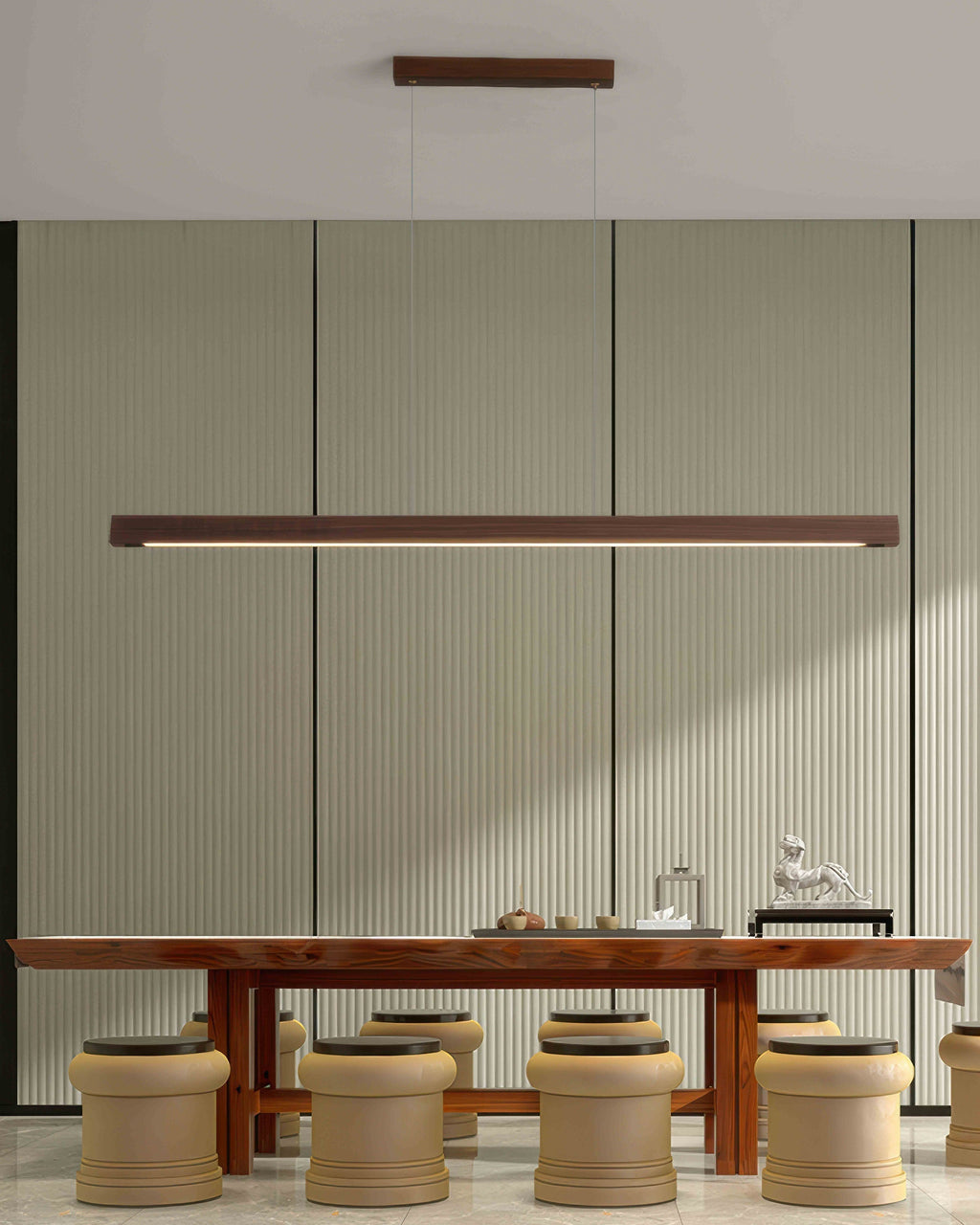 Lustre suspendu minimaliste en noyer japonais