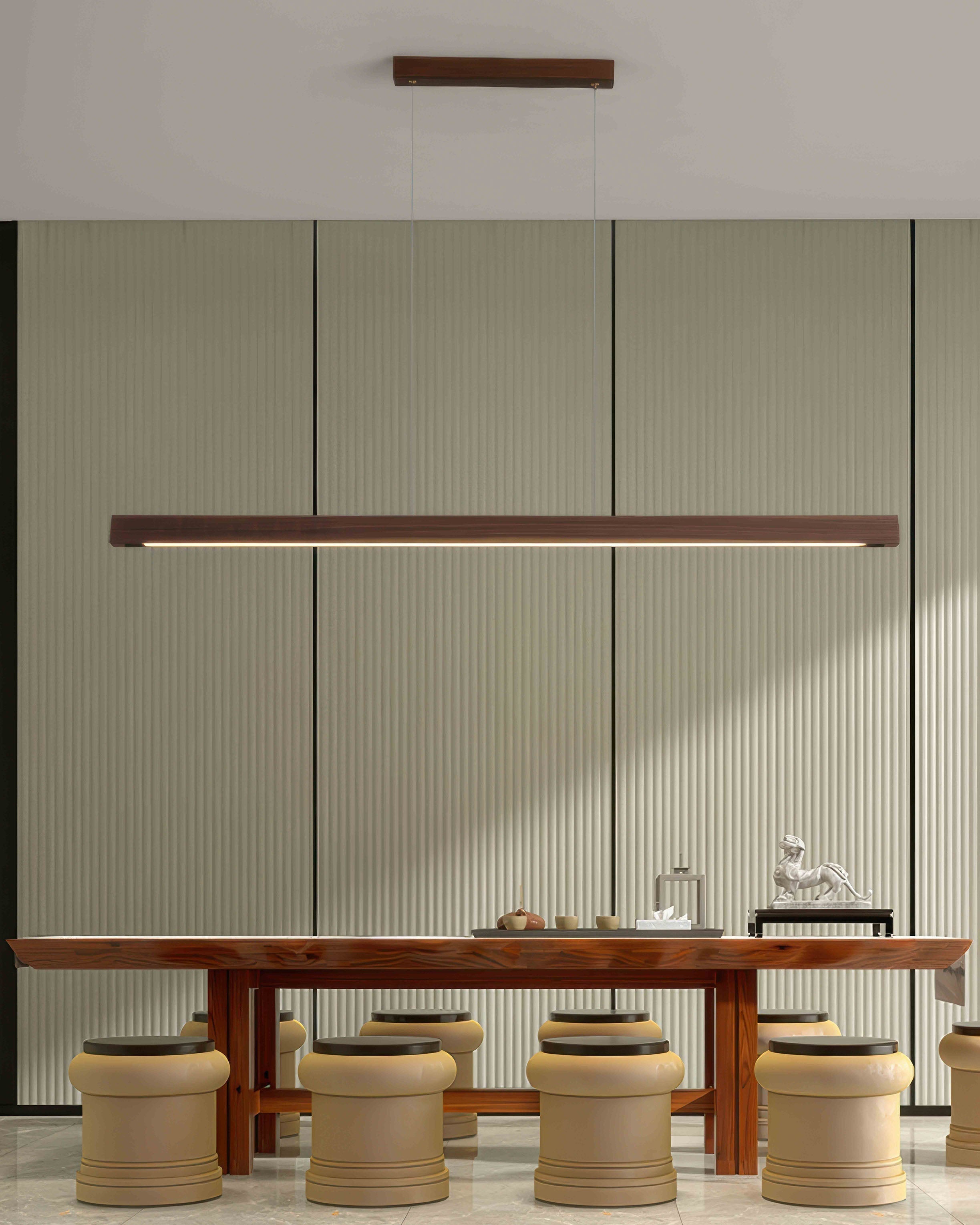 Lustre suspendu minimaliste en noyer japonais